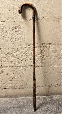 Antique Carved Root Ball & Sterling Horse Dealer's Measuring Stick Walking Cane