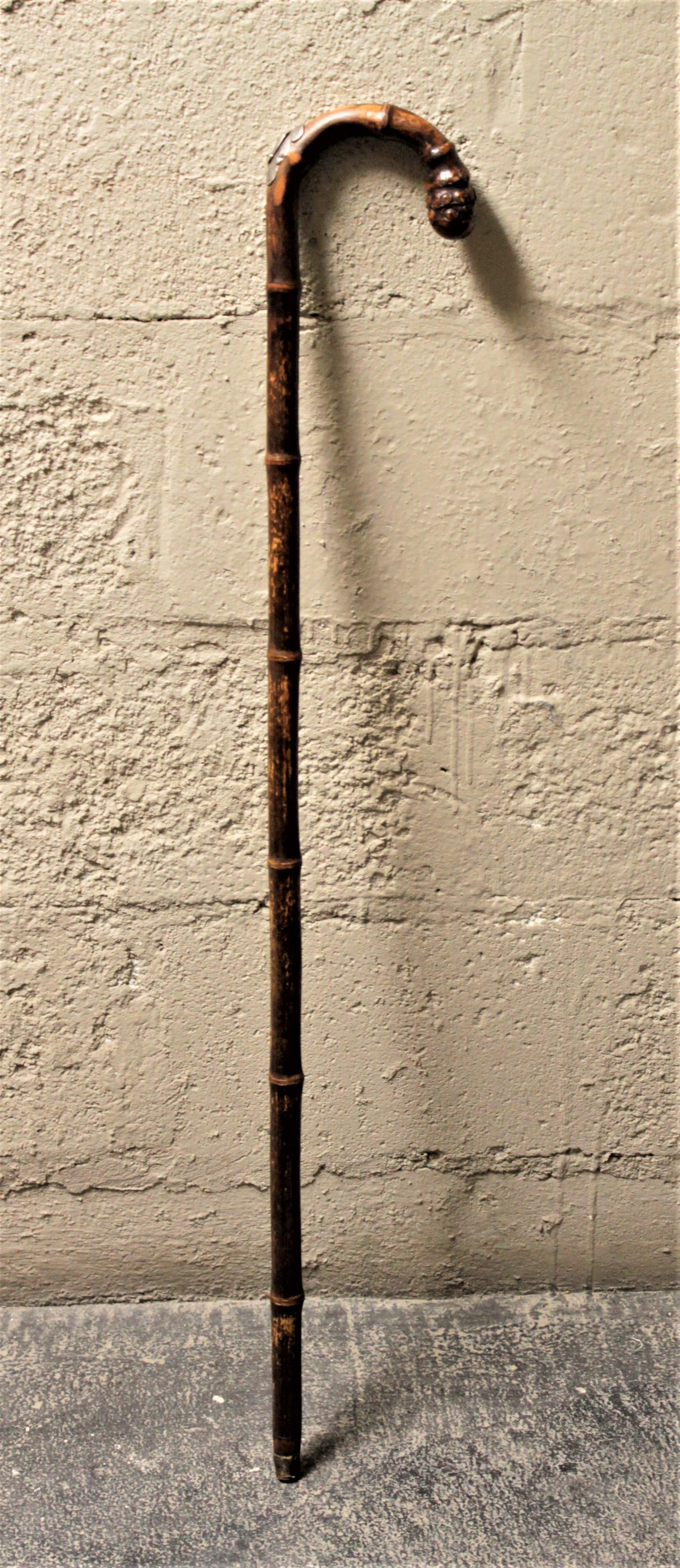 Sterling Silver Antique Carved Root Ball & Sterling Horse Dealer's Measuring Stick Walking Cane
