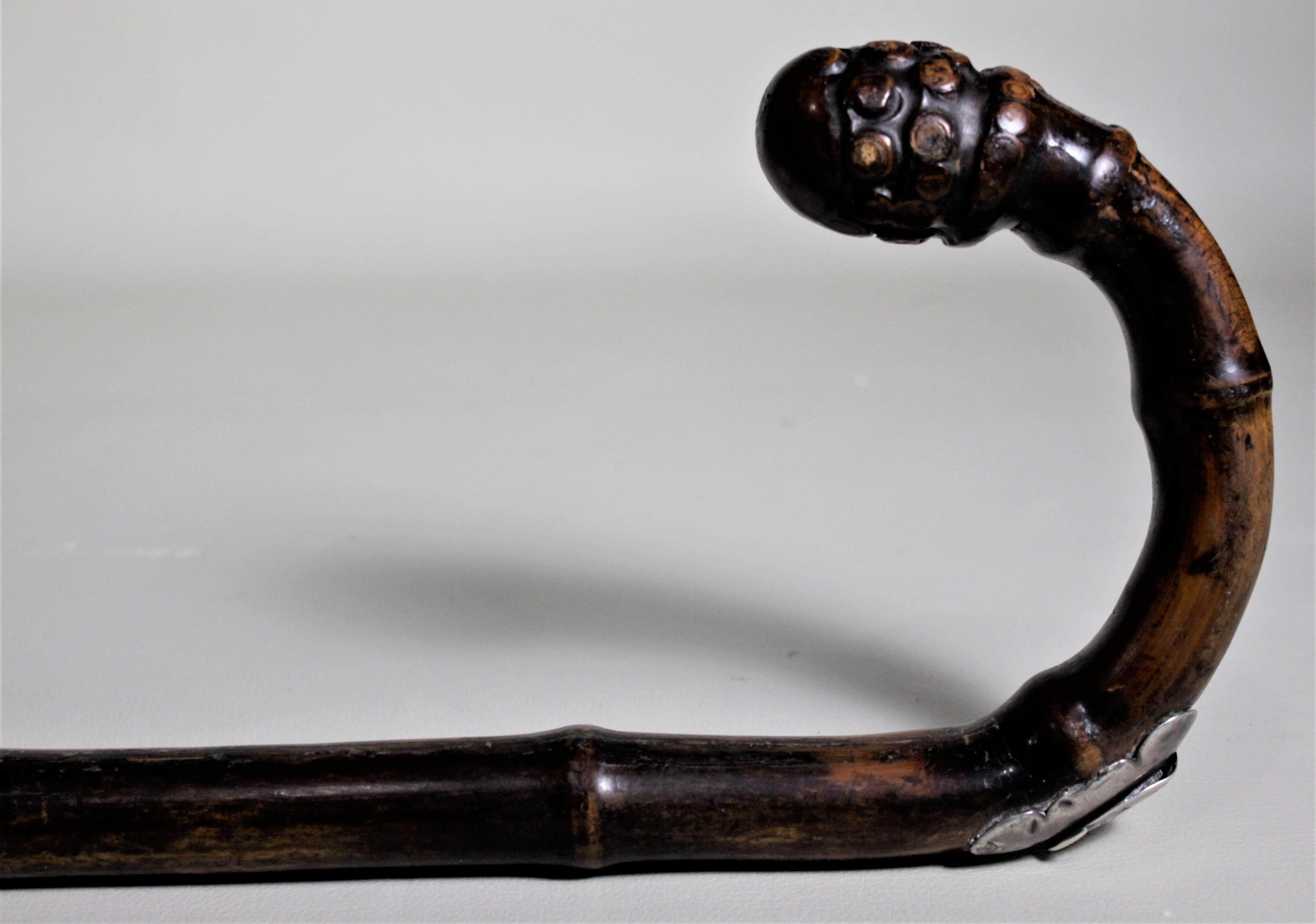 Antique Carved Root Ball & Sterling Horse Dealer's Measuring Stick Walking Cane In Good Condition In Hamilton, Ontario