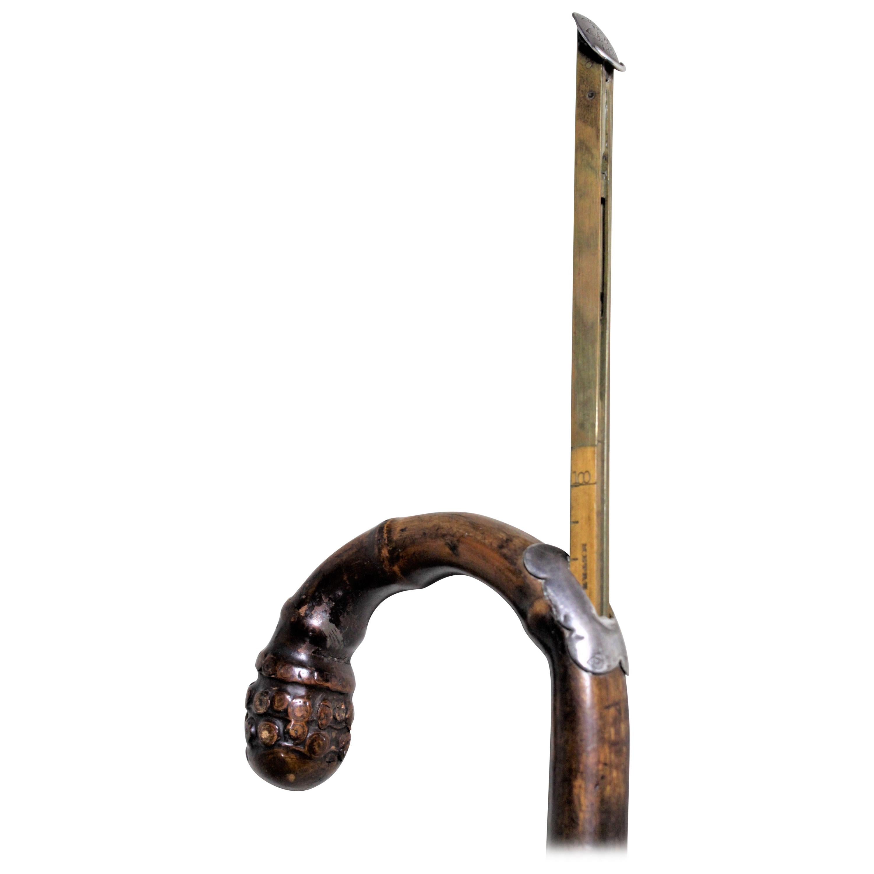 Antique Carved Root Ball & Sterling Horse Dealer's Measuring Stick Walking Cane