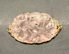 Antique Carved Rose Quartz 14K Gold Pin Brooch