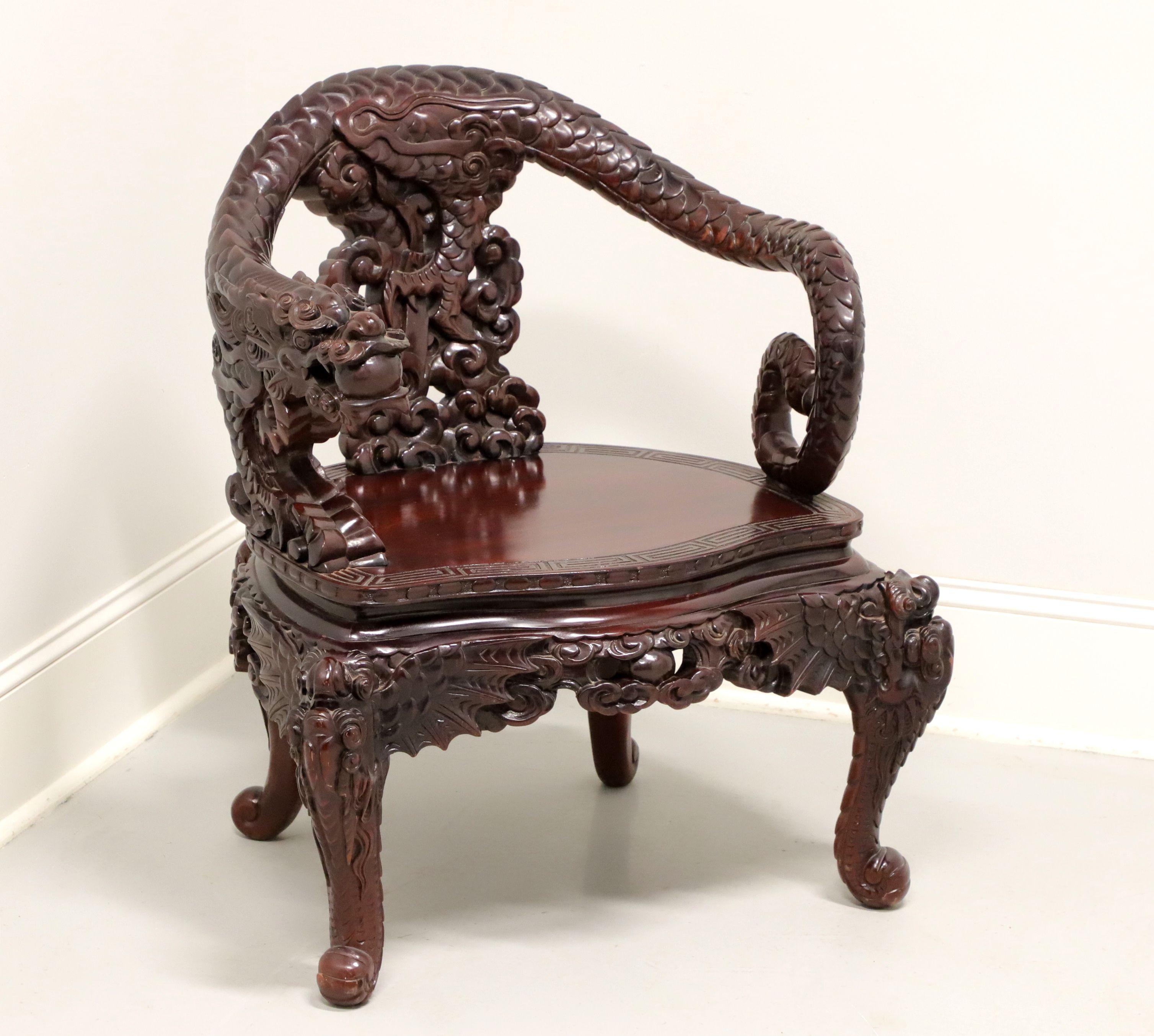 Antique Carved Rosewood Japanese Meiji Period Dragon Armchair In Good Condition In Charlotte, NC