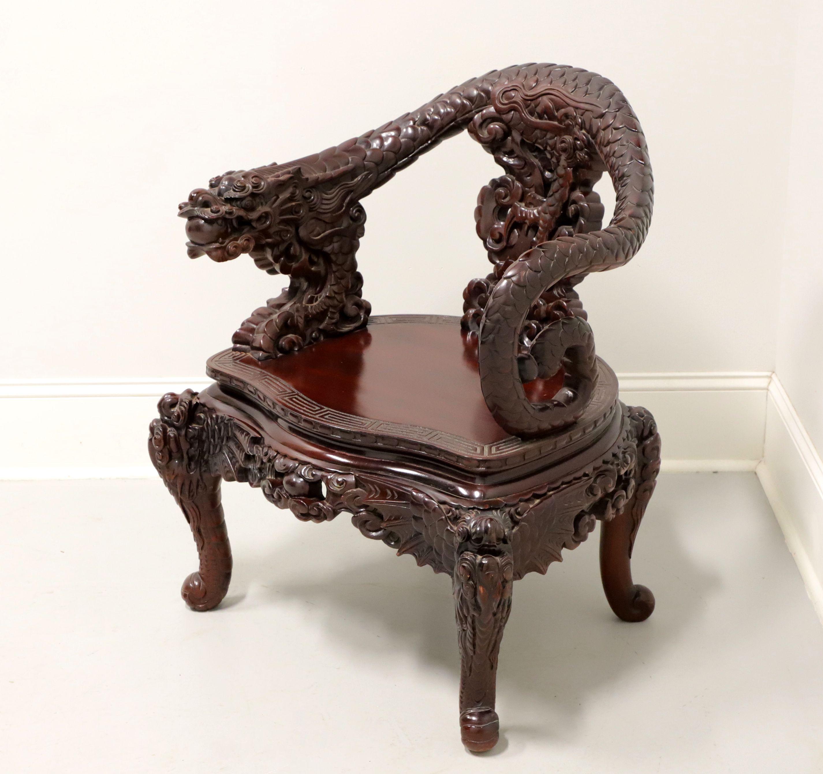 Antique Carved Rosewood Japanese Meiji Period Dragon Armchair 5