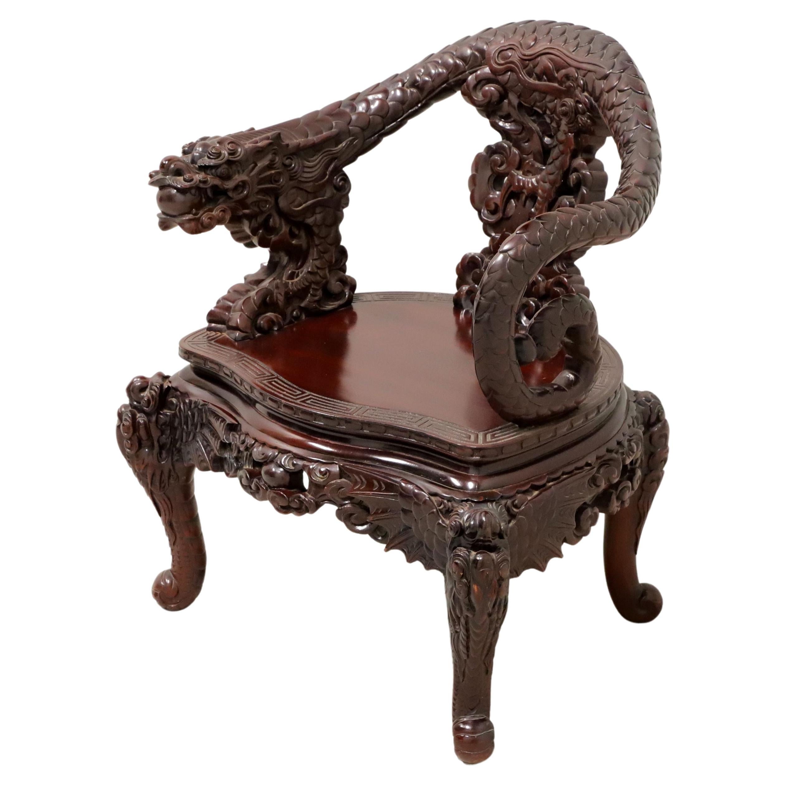 Antique Carved Rosewood Japanese Meiji Period Dragon Armchair
