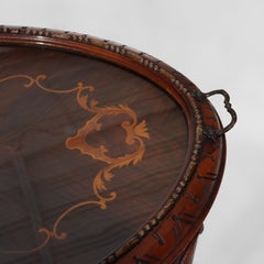 Antique Carved Rosewood & Marquetry Oval Table with Glass Tray C1920