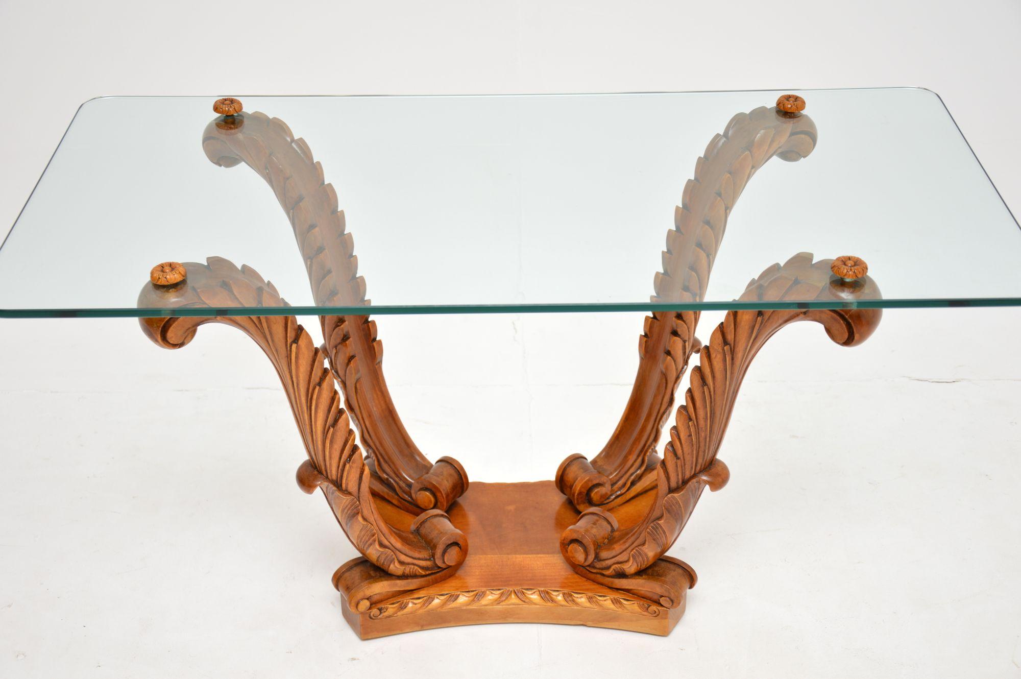 English Antique Carved Satin Wood Coffee Table by Hille