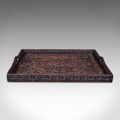 Antique Carved Serving Tray, Anglo-Indian, Afternoon Tea Platter, Late Victorian