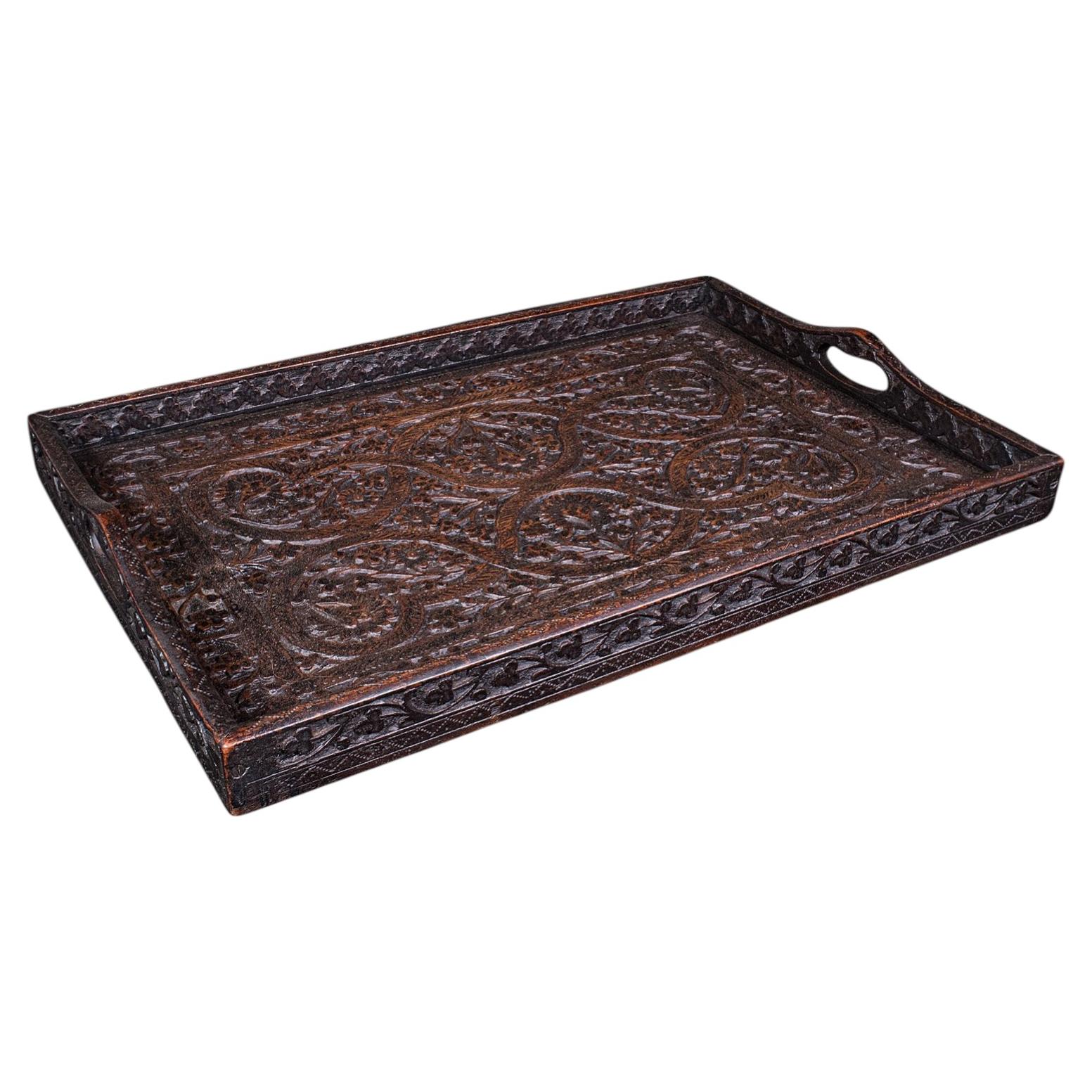Antique Carved Serving Tray, Anglo-Indian, Afternoon Tea Platter, Late Victorian For Sale