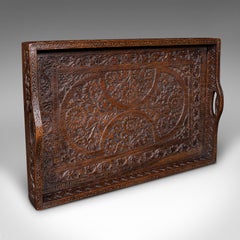 Antique Carved Serving Tray, Anglo-Indian, Teak Afternoon Tea Platter, Victorian