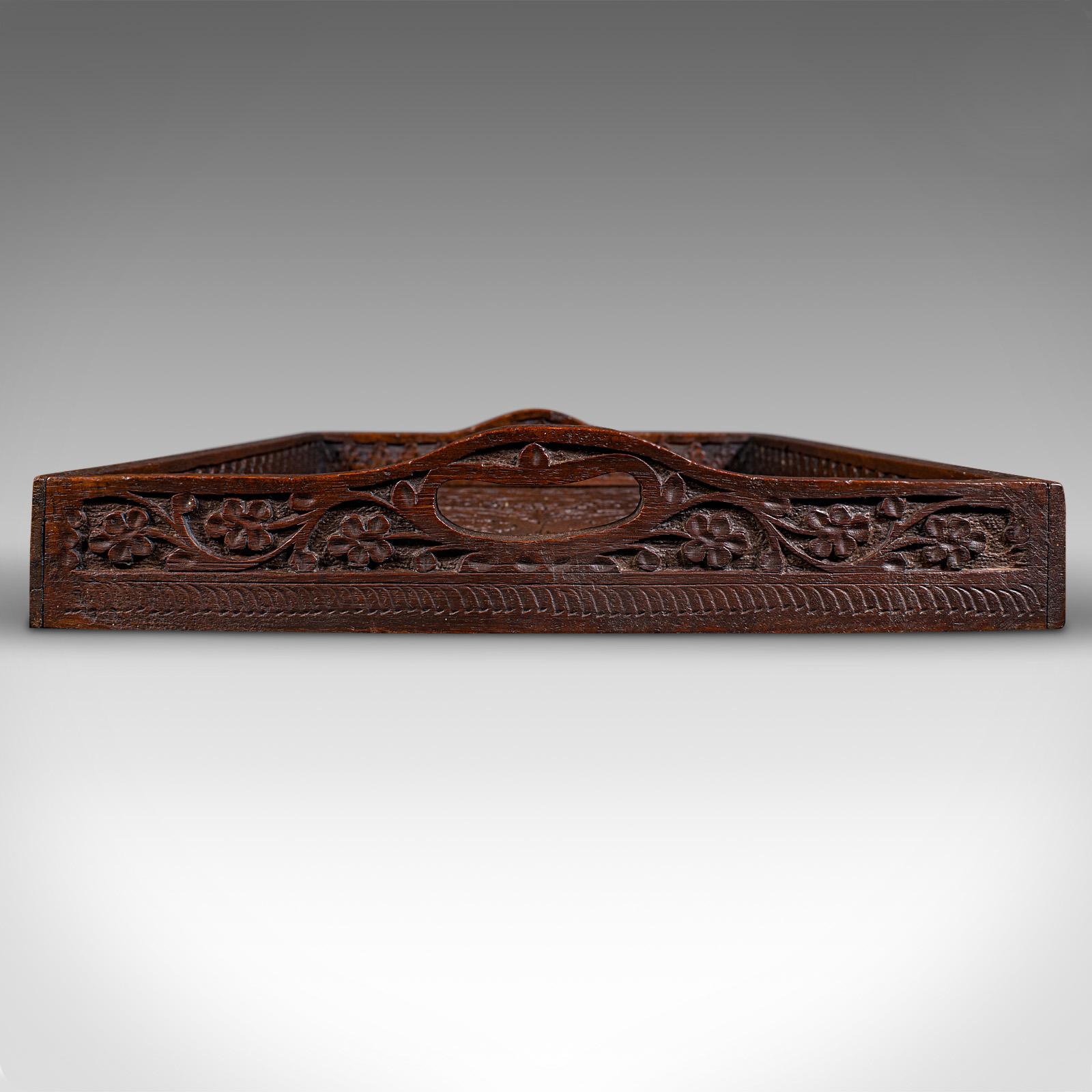 XX secolo Antique Carved Serving Tray, Anglo-Indian, Teak Afternoon Tea Platter, Victorian in vendita