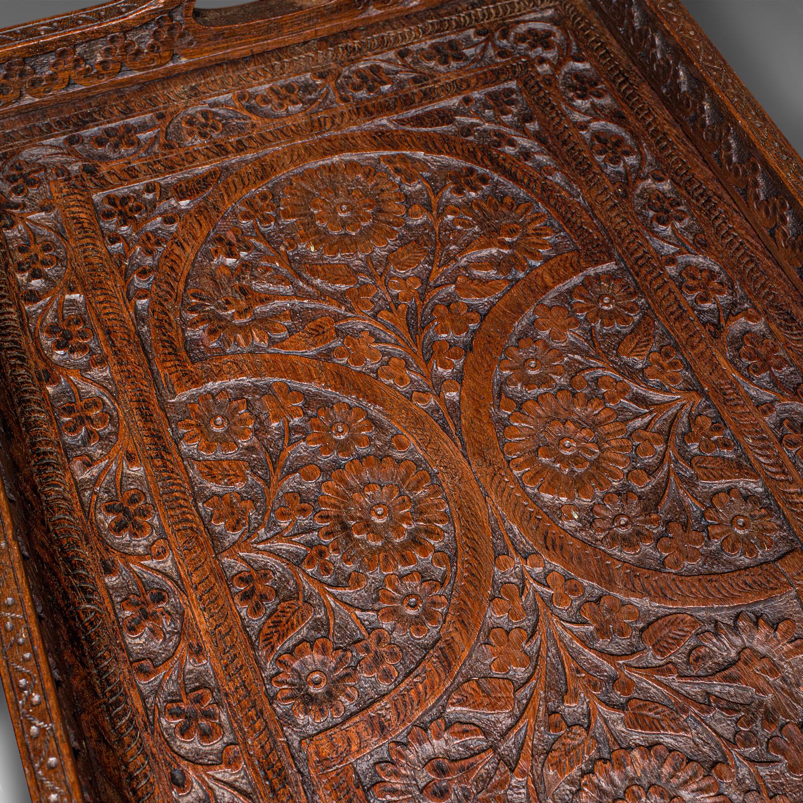 Antique Carved Serving Tray, Anglo-Indian, Teak Afternoon Tea Platter, Victorian in vendita 1