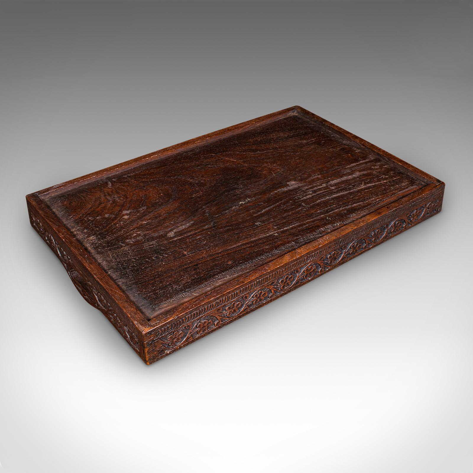 Antique Carved Serving Tray, Anglo-Indian, Teak Afternoon Tea Platter, Victorian in vendita 3