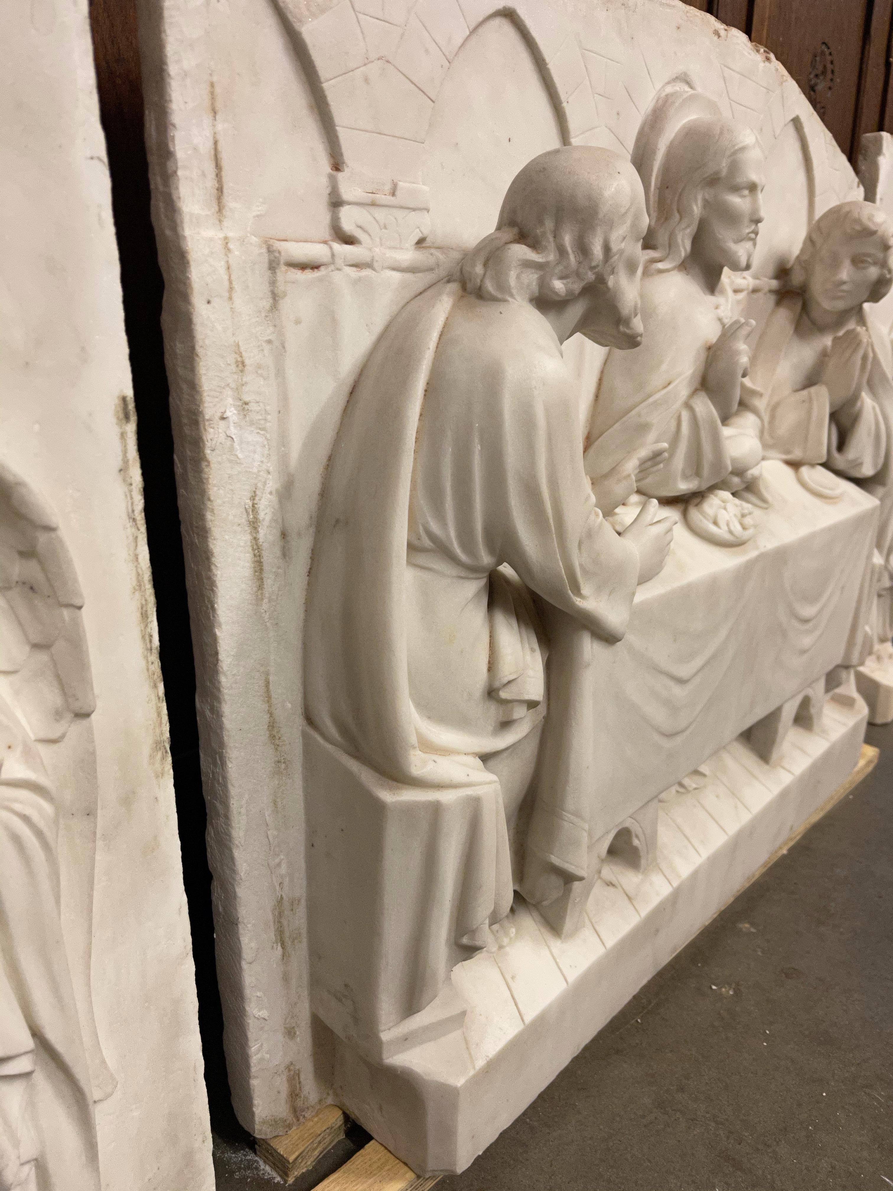 Antique Carved Set of Marble Gothic Altar Panels w Christ and Disciples & Angels For Sale 5