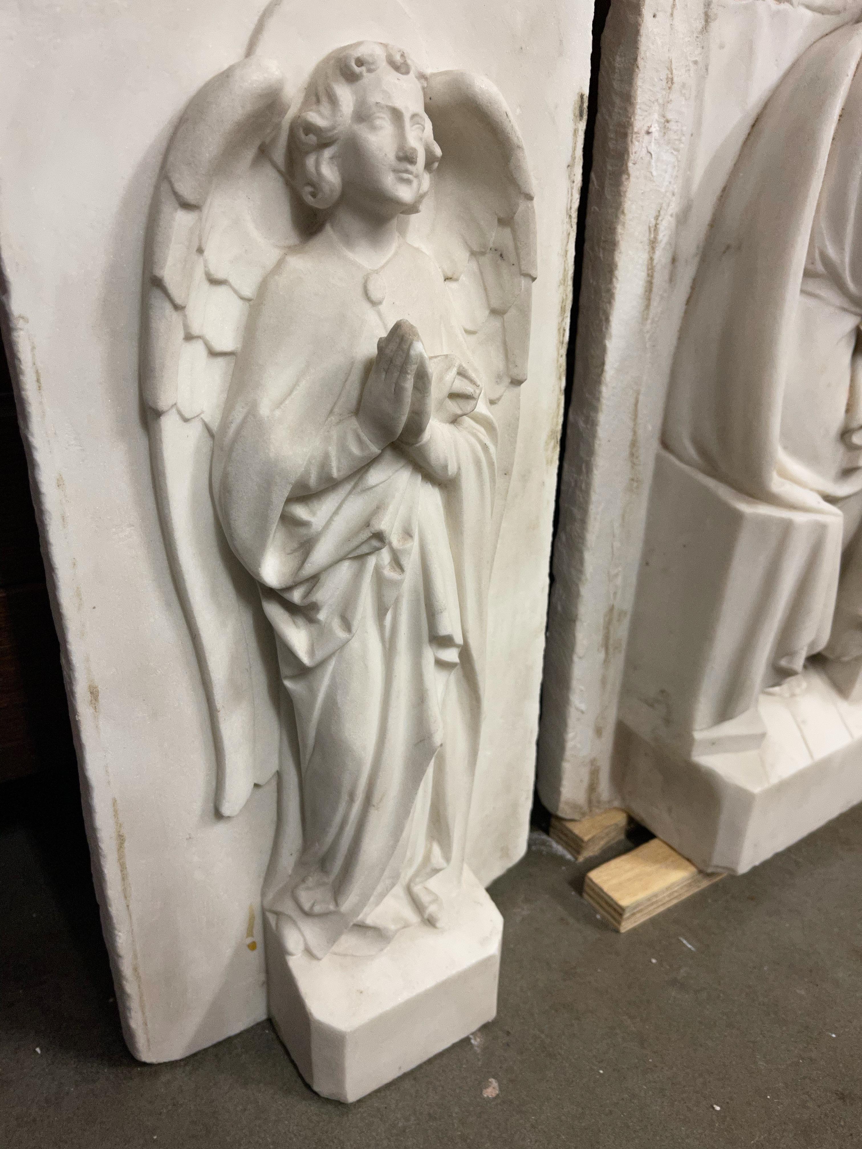 Antique Carved Set of Marble Gothic Altar Panels w Christ and Disciples & Angels For Sale 6