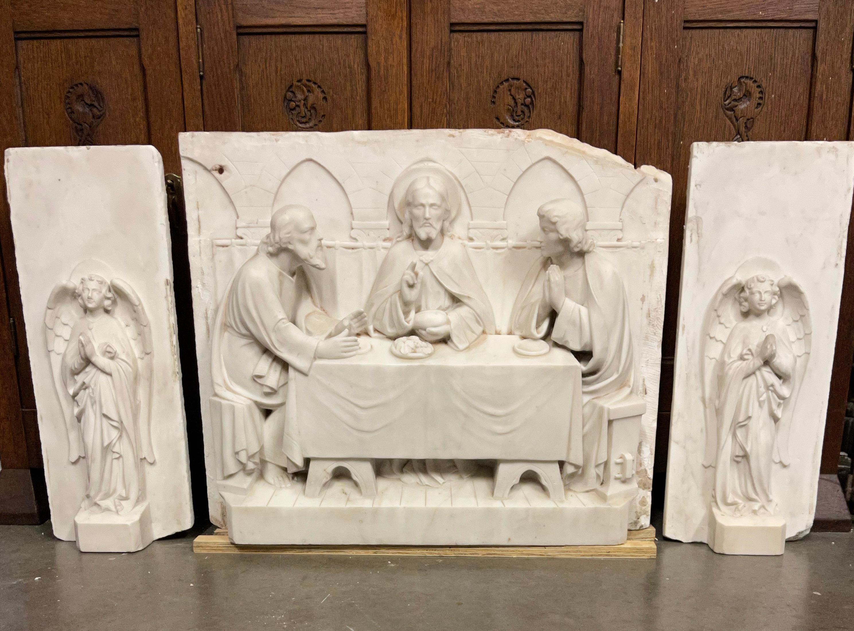 Antique Carved Set of Marble Gothic Altar Panels w Christ and Disciples & Angels For Sale 11
