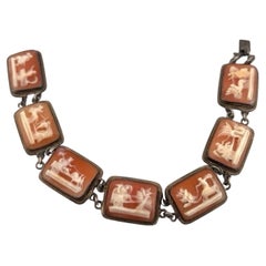 Antique Carved Shell Cameo Panel 800 Silver Italy 7.5" 21.61g Bracelet