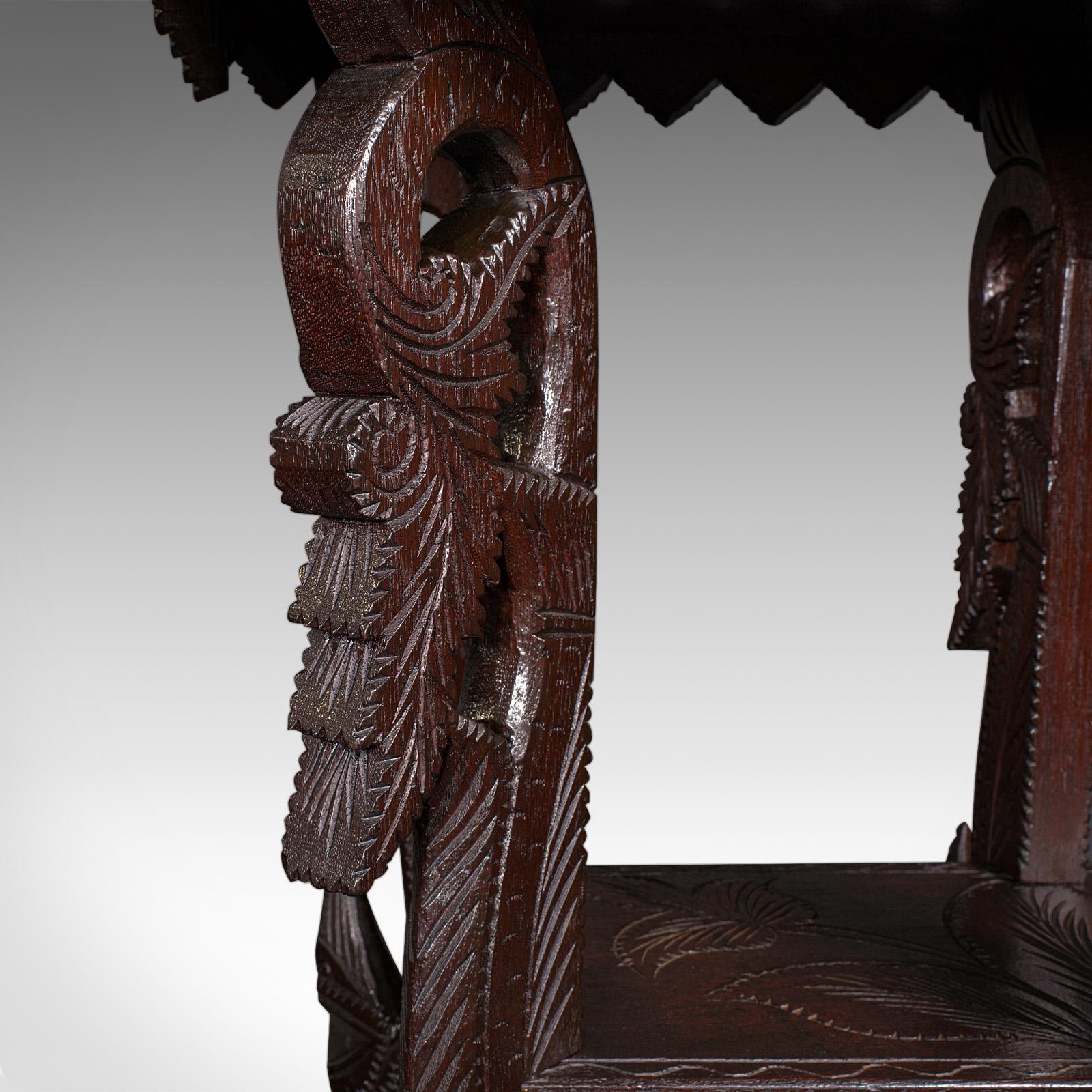 Antique Carved Side Table, Indian, Teak, Lamp, Side, Tray, Occasional, Victorian For Sale 5