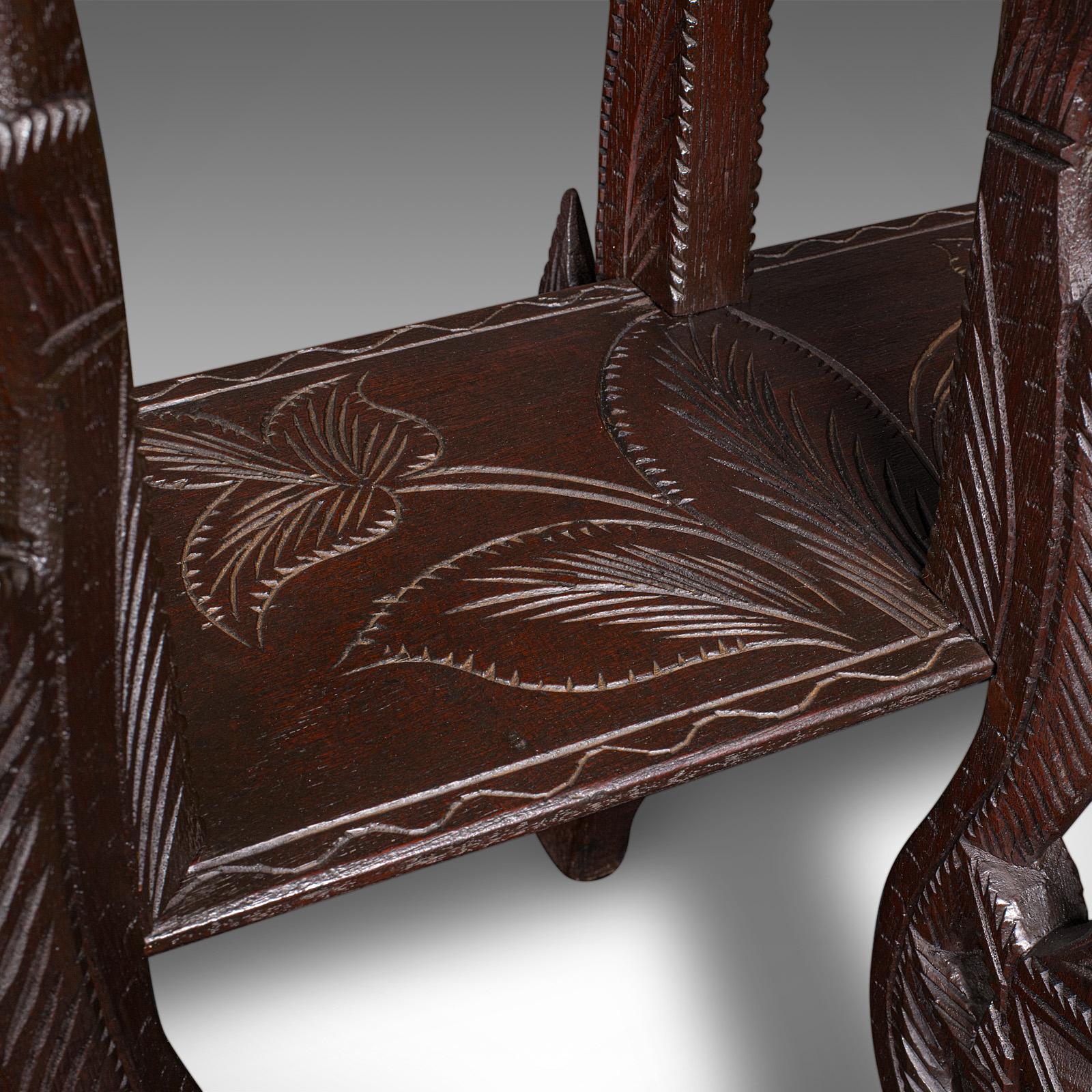 Antique Carved Side Table, Indian, Teak, Lamp, Side, Tray, Occasional, Victorian For Sale 6