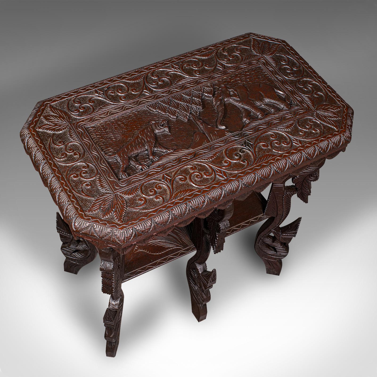 Antique Carved Side Table, Indian, Teak, Lamp, Side, Tray, Occasional, Victorian For Sale 1