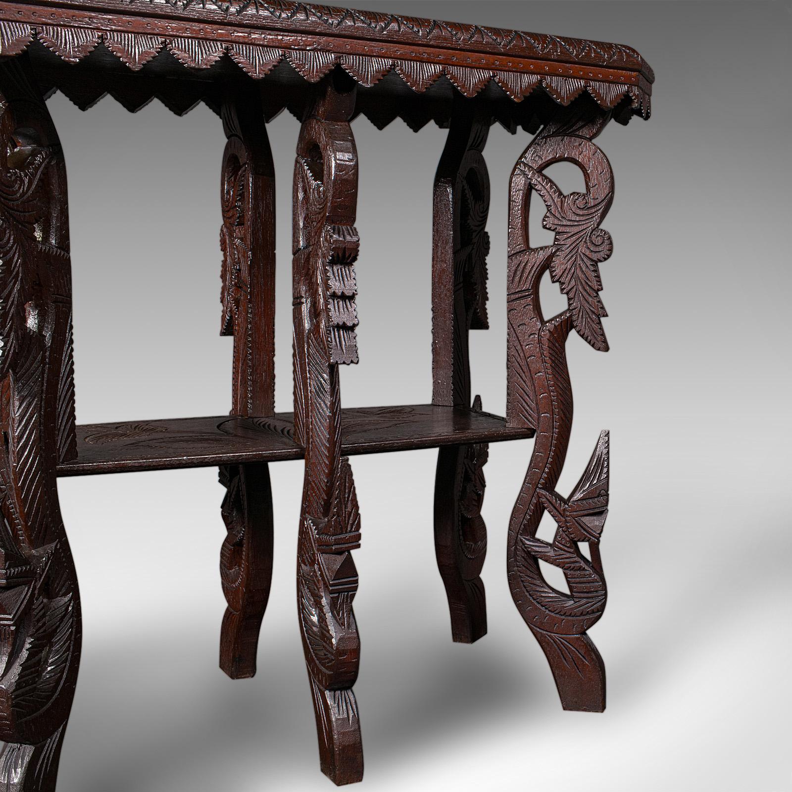 Antique Carved Side Table, Indian, Teak, Lamp, Side, Tray, Occasional, Victorian For Sale 4