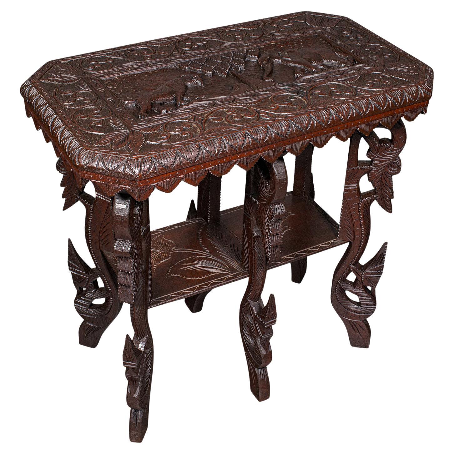 Table d'appoint sculptée ancienne, indienne, teck, lampe, d'appoint, plateau, d'appoint, victorienne