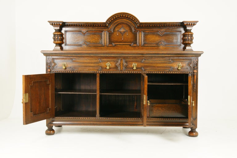 Antique Carved Sideboard, Oak Credenza, Carved Buffet, Scotland, 1920