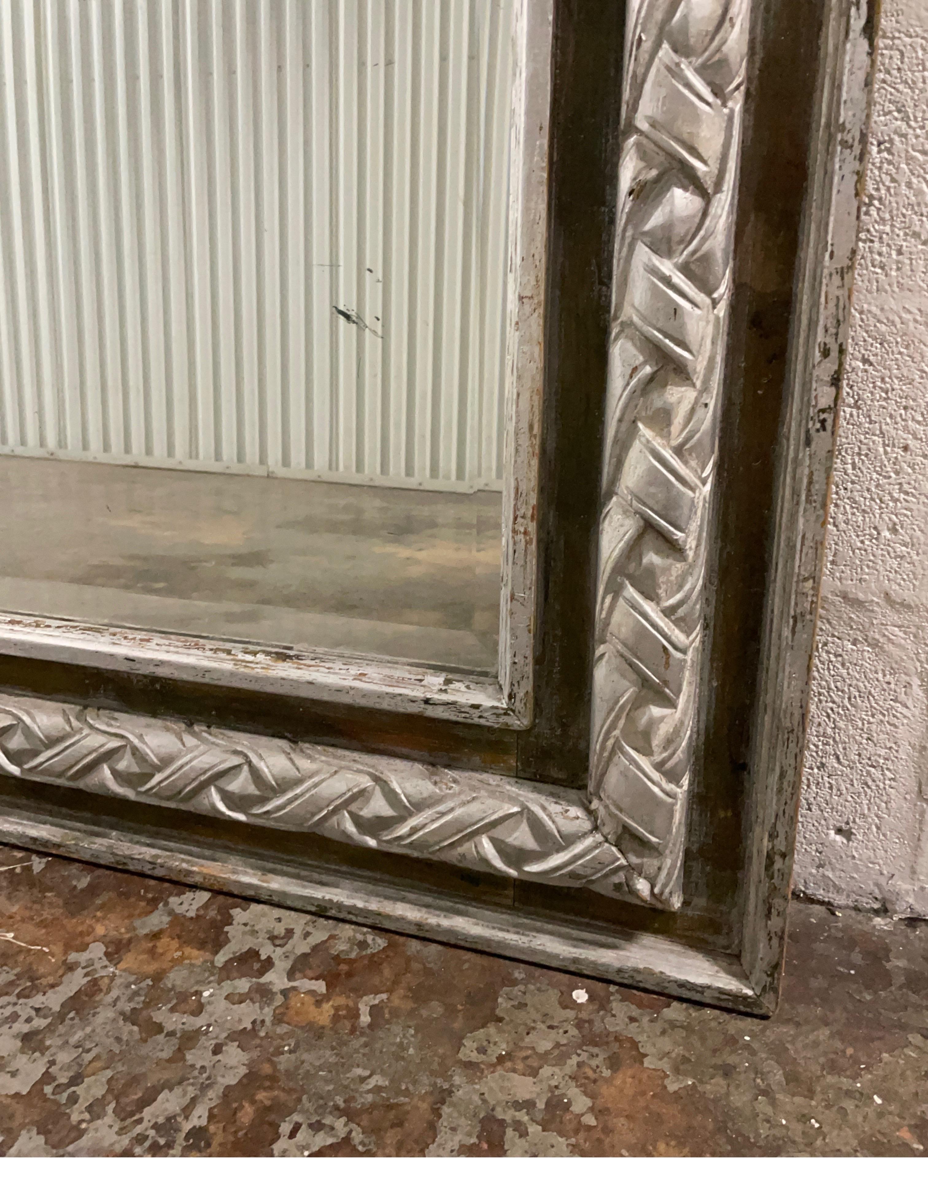 Antique Carved & Silver Gilded Mirror For Sale 5