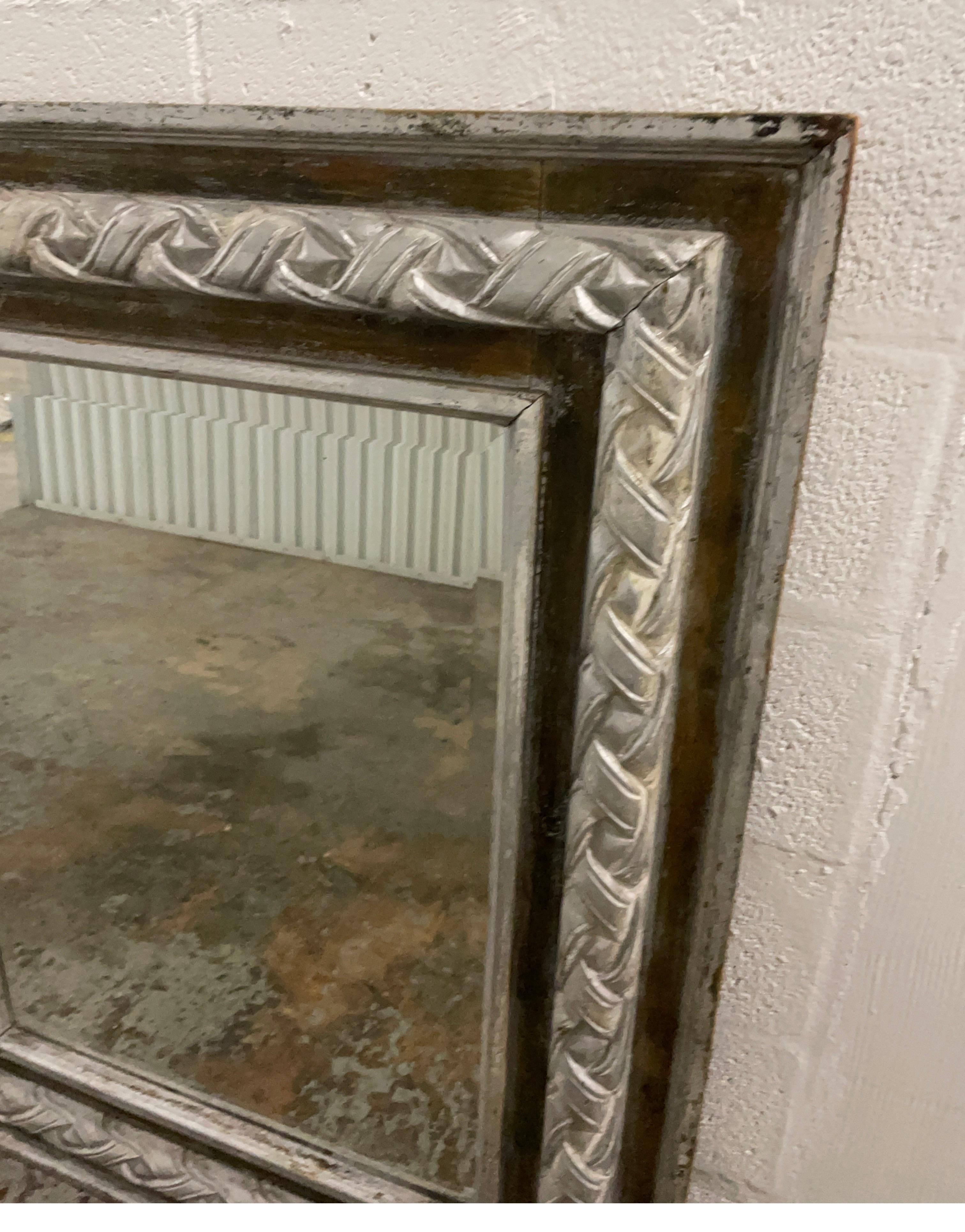 Antique Carved & Silver Gilded Mirror For Sale 6