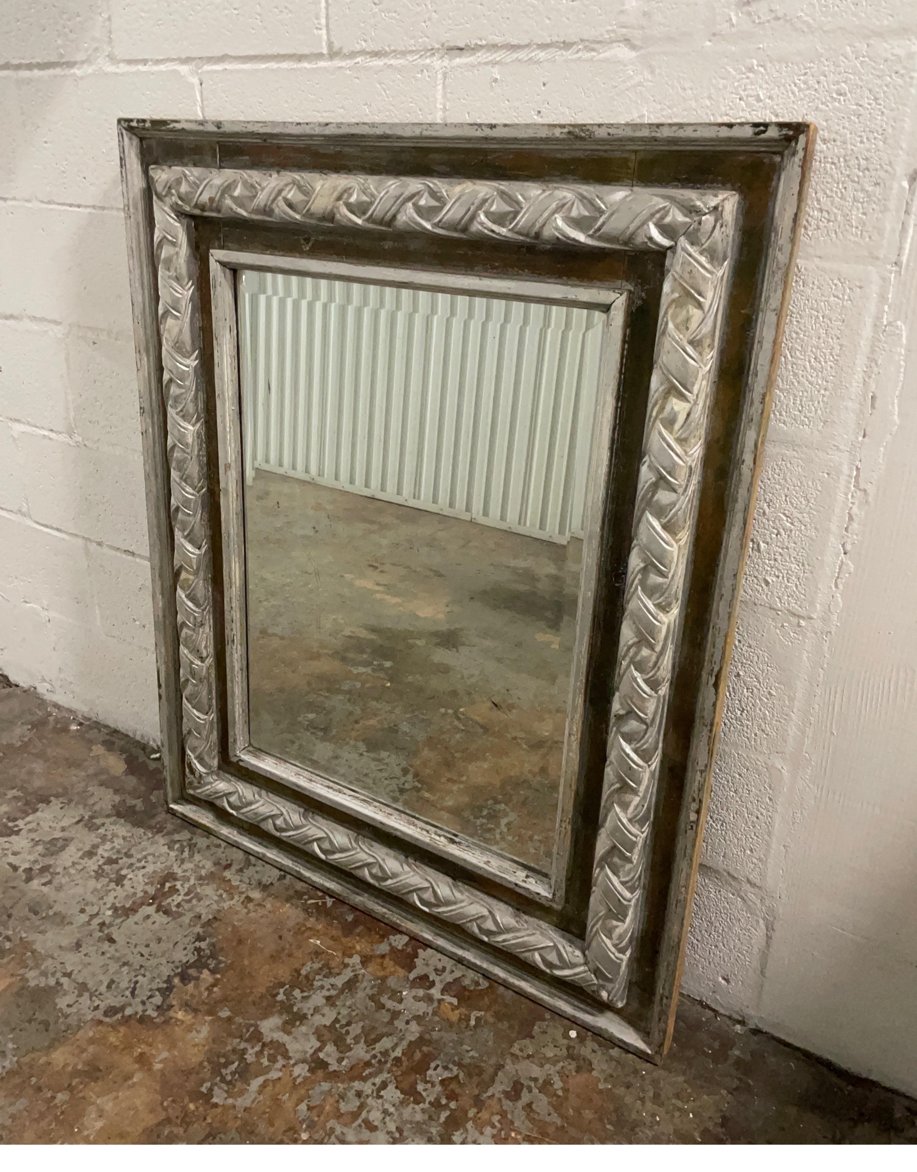 Antique Carved & Silver Gilded Mirror In Good Condition For Sale In West Palm Beach, FL