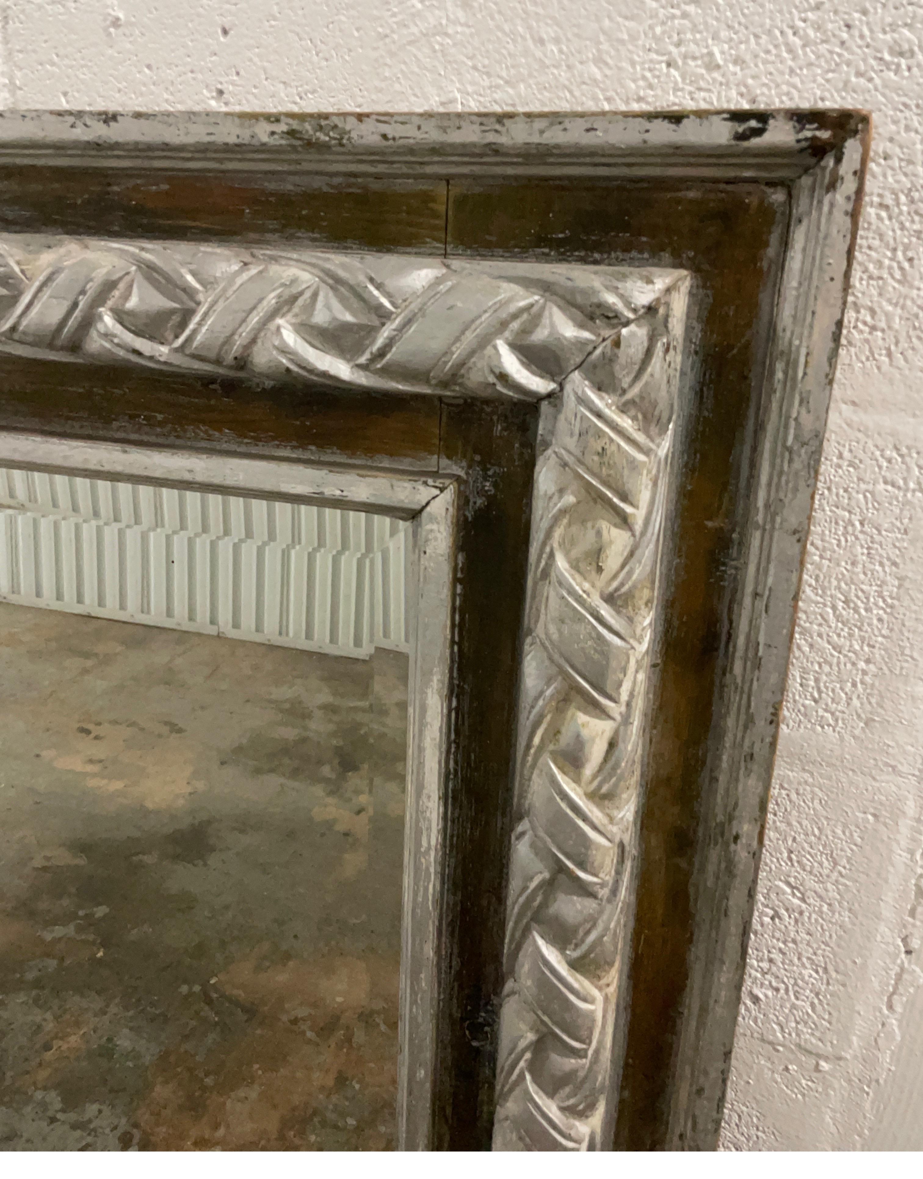 19th Century Antique Carved & Silver Gilded Mirror For Sale
