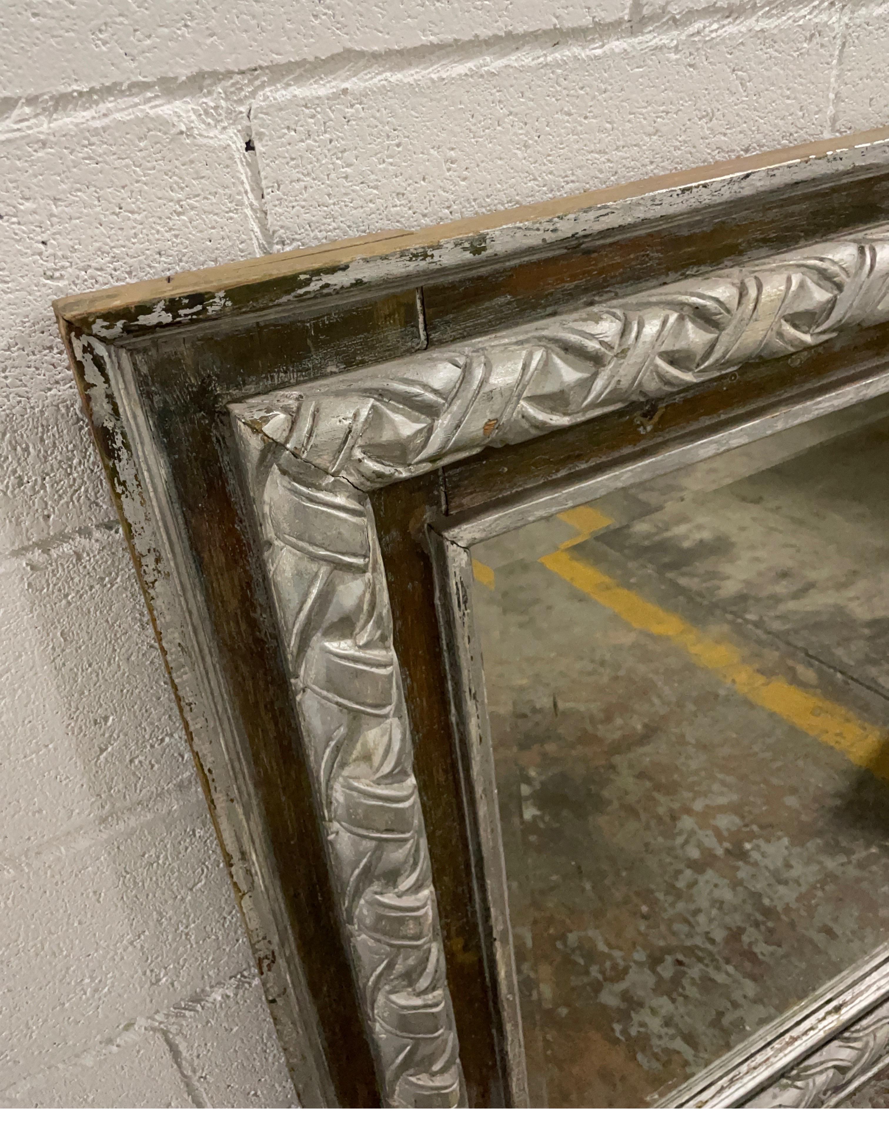 Antique Carved & Silver Gilded Mirror For Sale 1