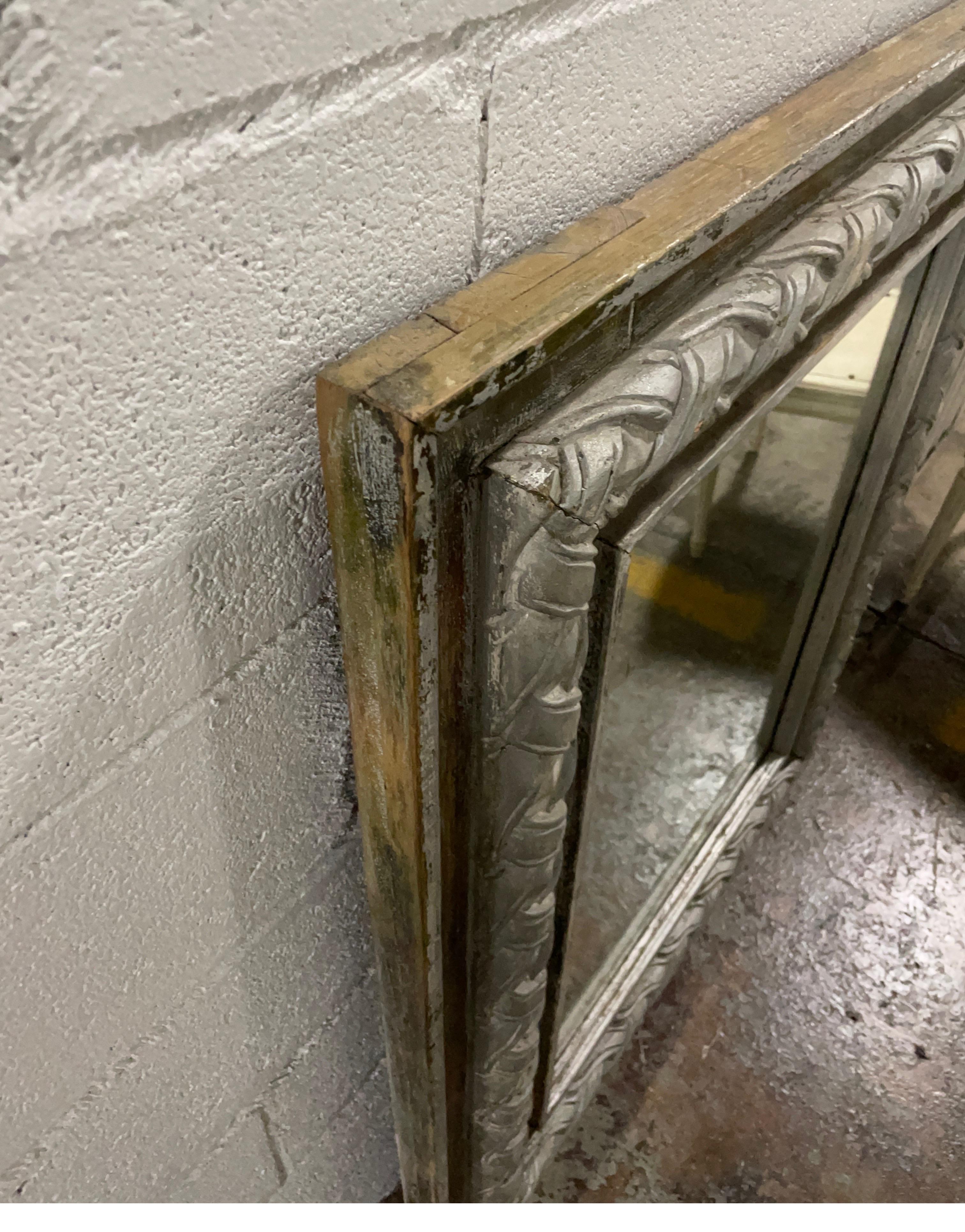 Antique Carved & Silver Gilded Mirror For Sale 2