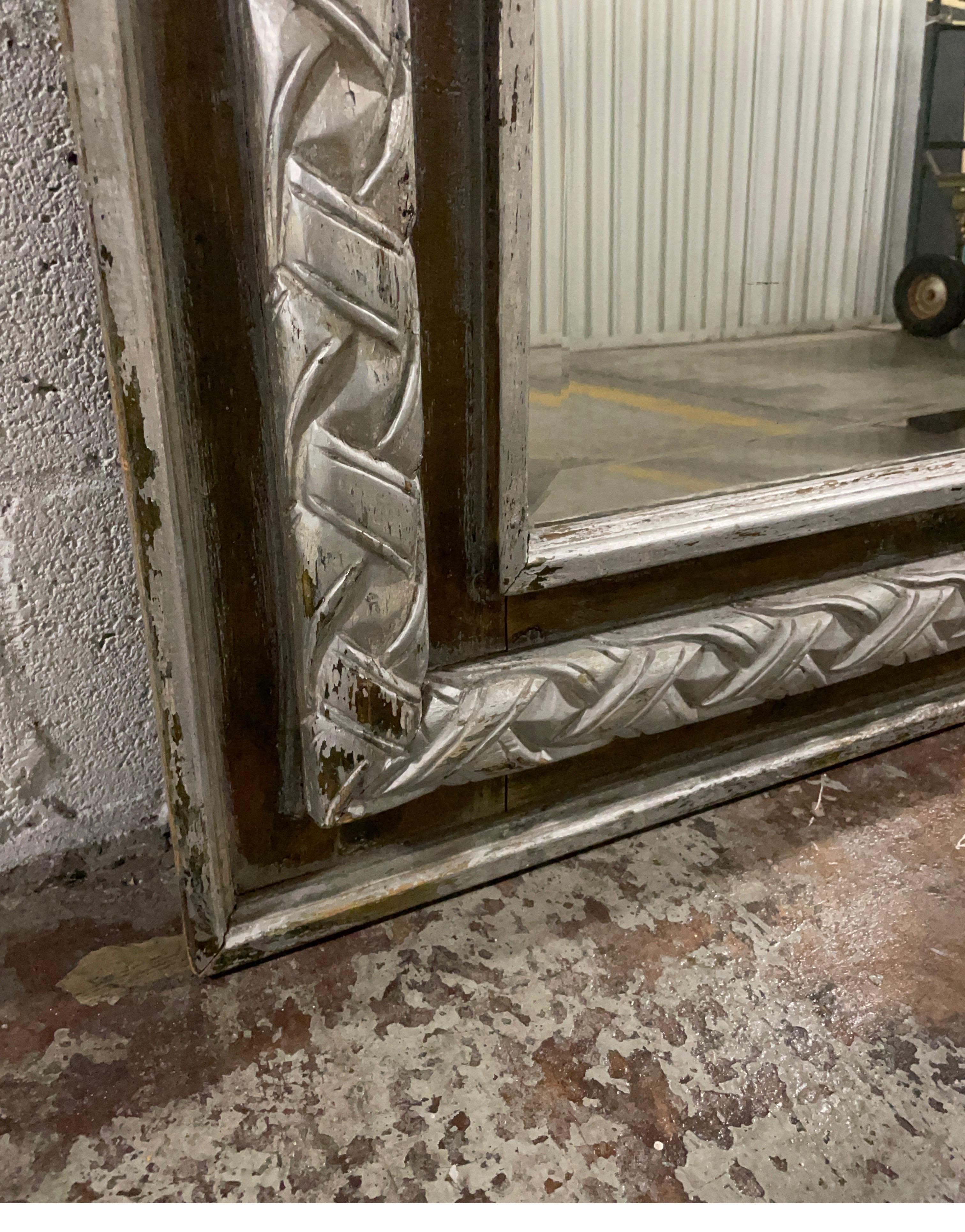 Antique Carved & Silver Gilded Mirror For Sale 3