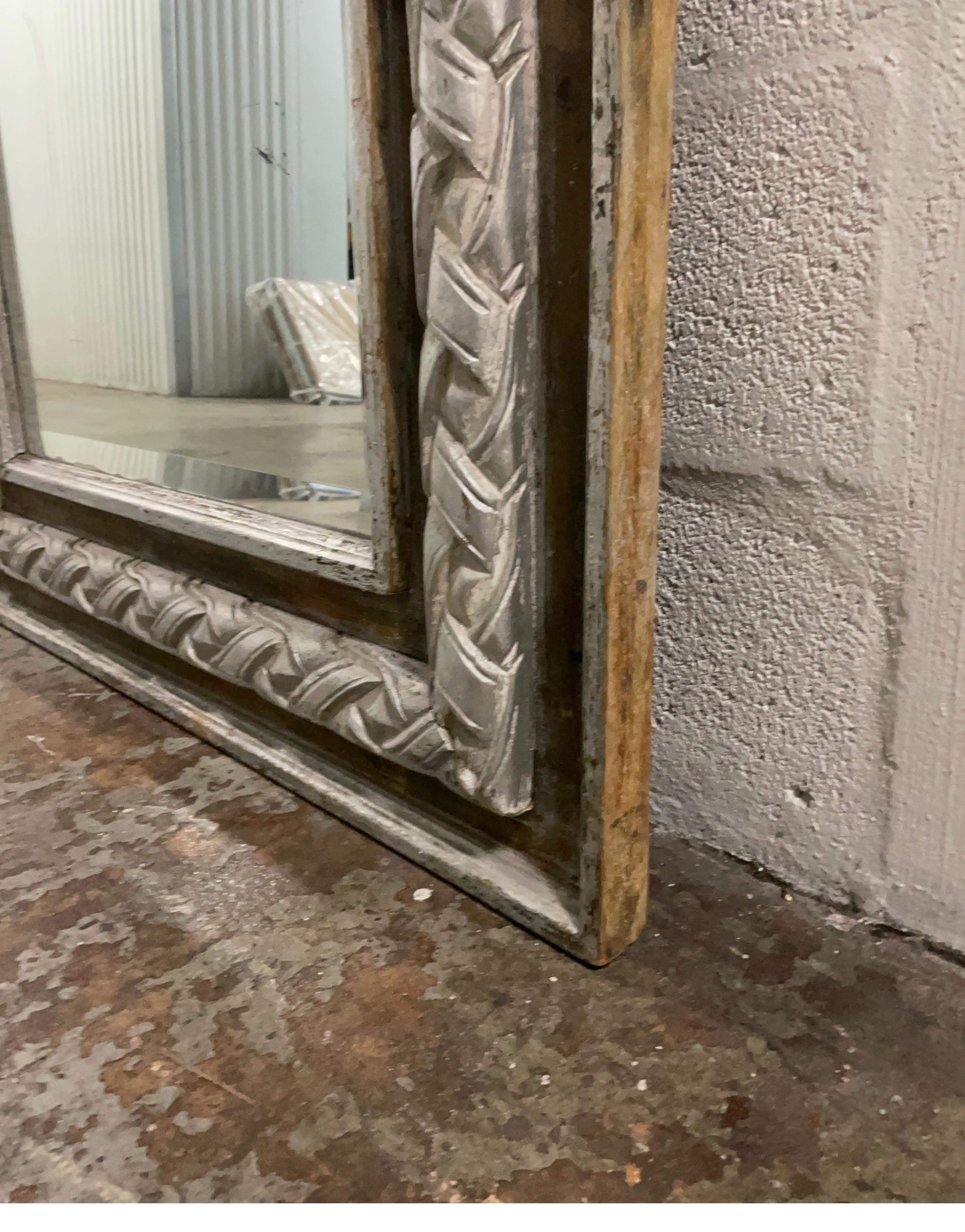 Antique Carved & Silver Gilded Mirror For Sale 4