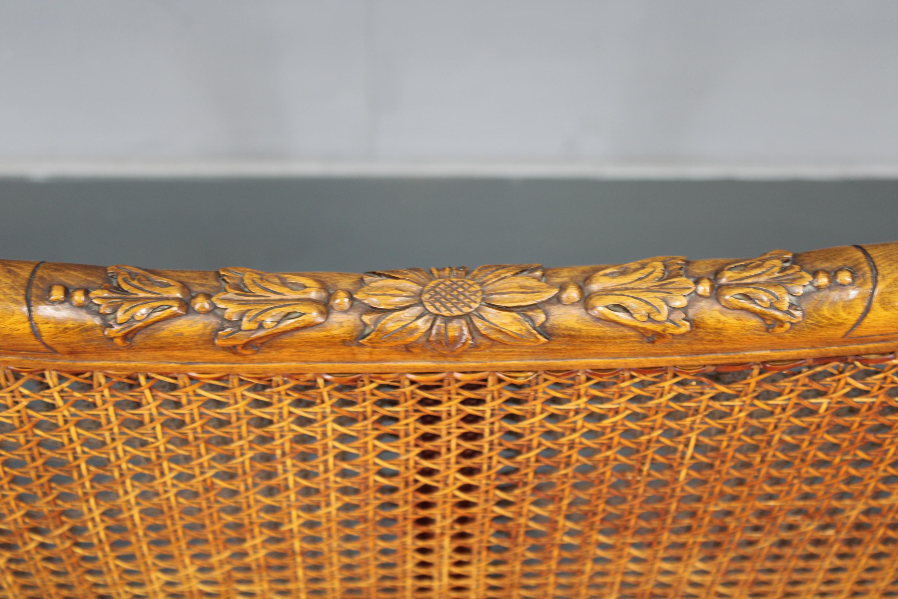 Antique Carved Sofa with Cane Sides , Czechoslovakia in vendita 3