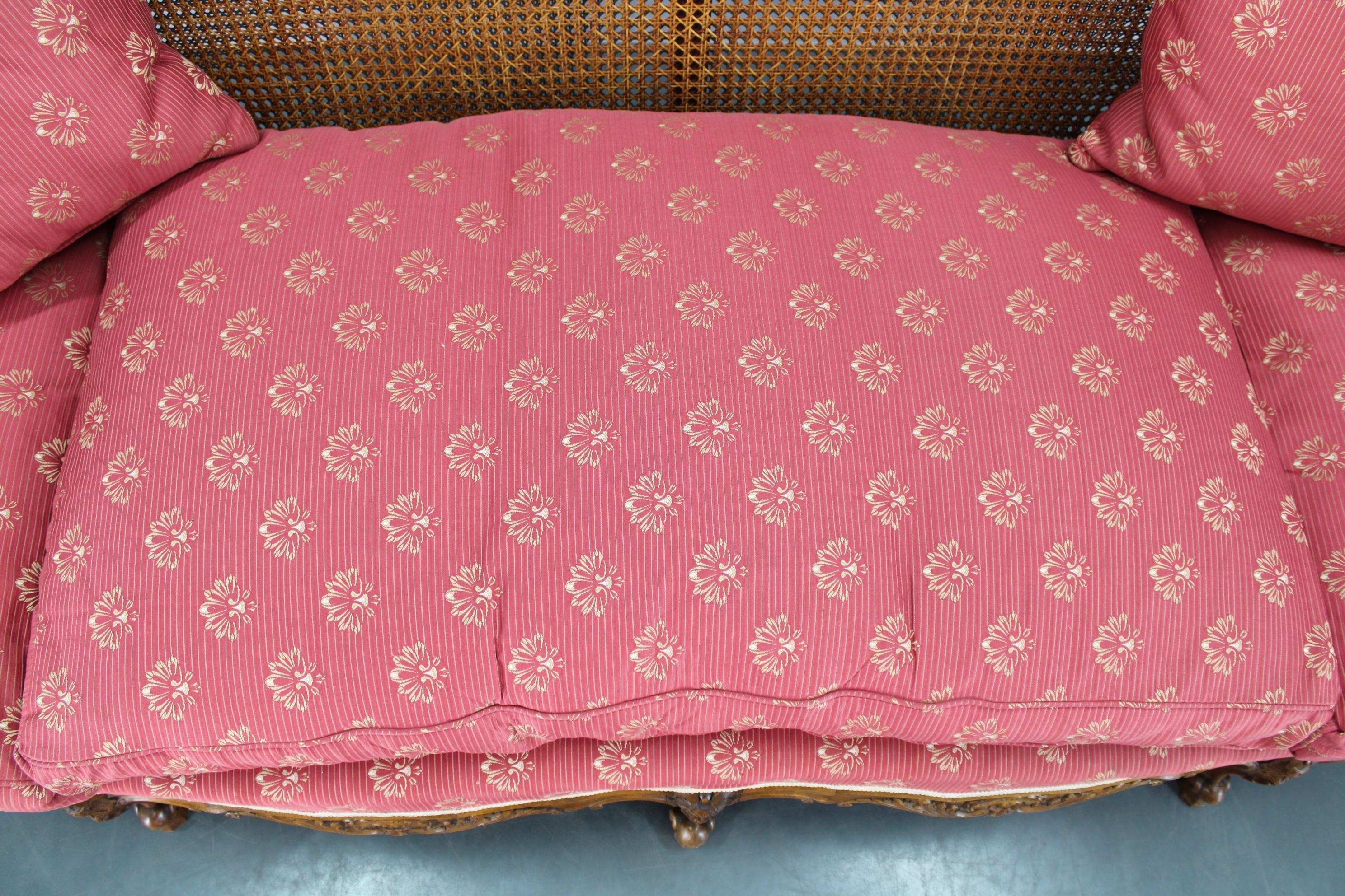 Antique Carved Sofa with Cane Sides , Czechoslovakia in vendita 5