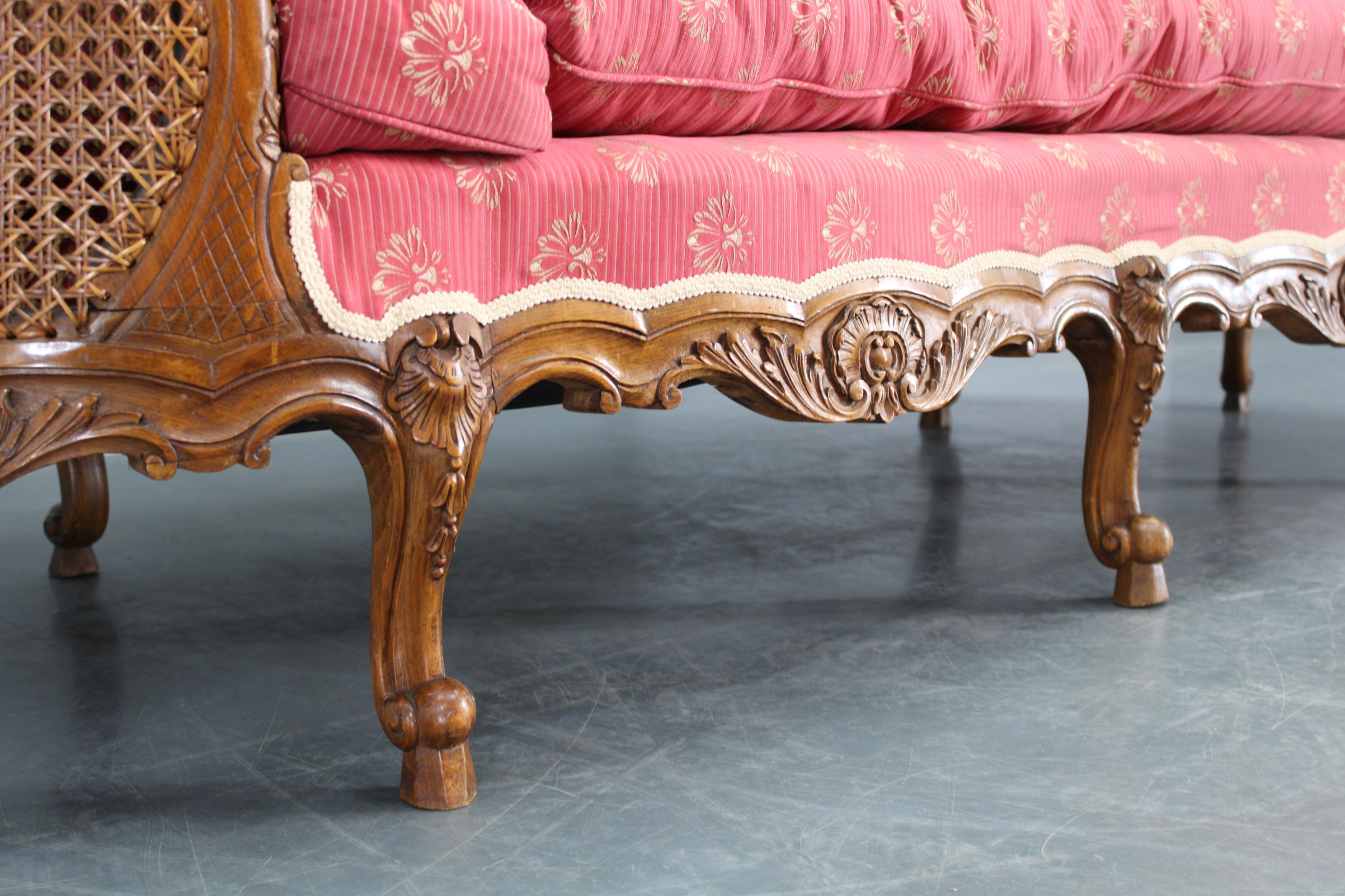 Antique Carved Sofa with Cane Sides , Czechoslovakia in vendita 7