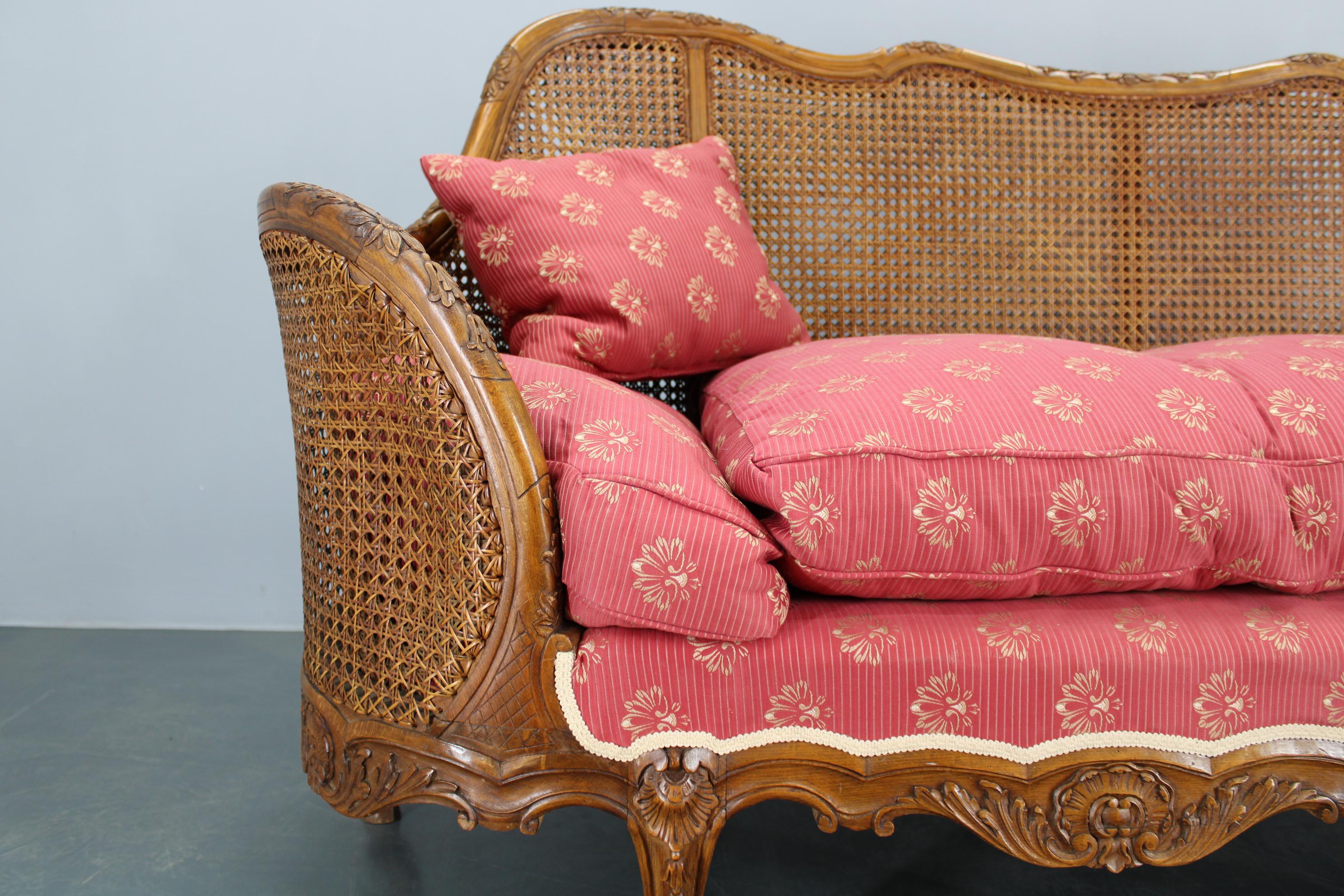 Ceco Antique Carved Sofa with Cane Sides , Czechoslovakia in vendita
