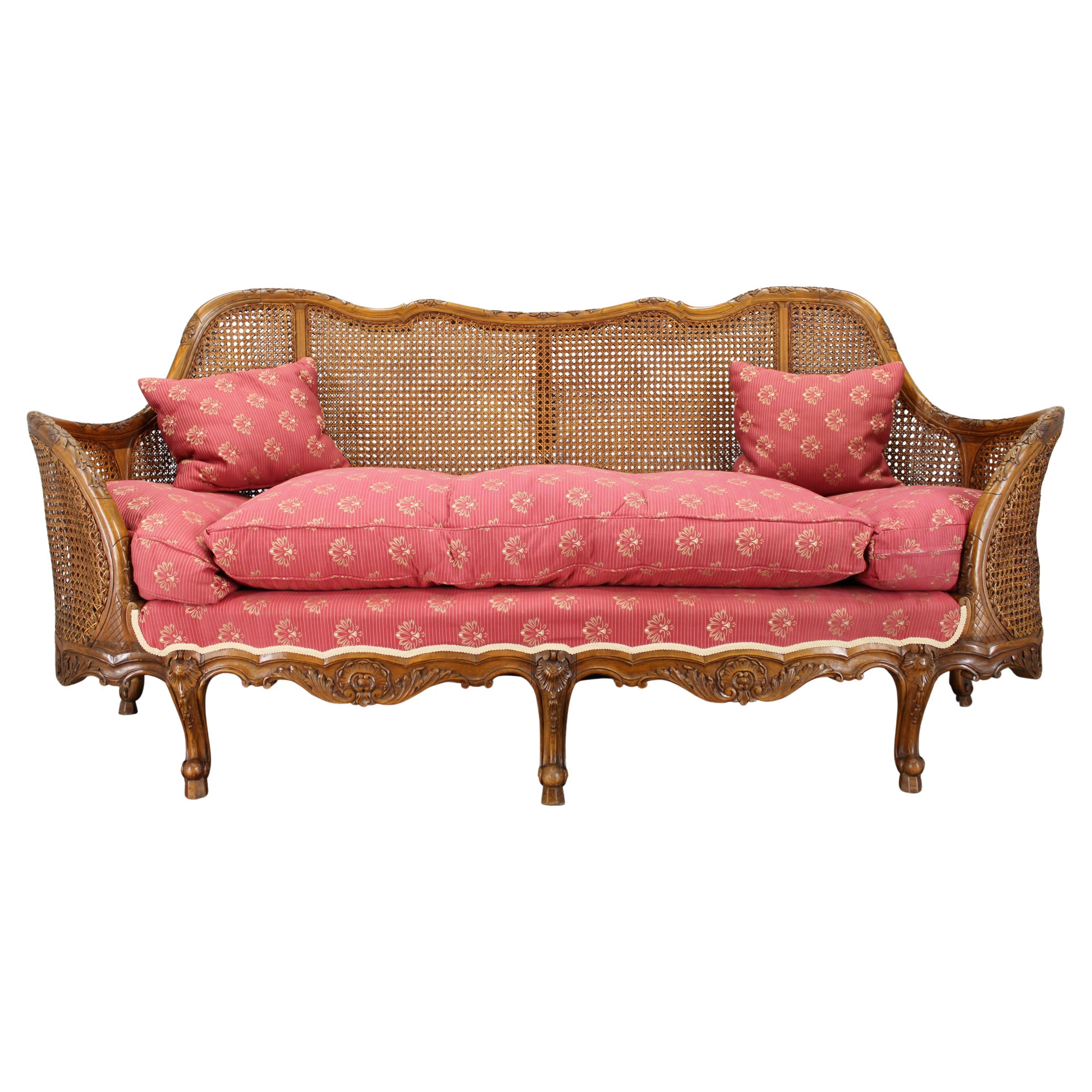 Antique Carved Sofa with Cane Sides , Czechoslovakia