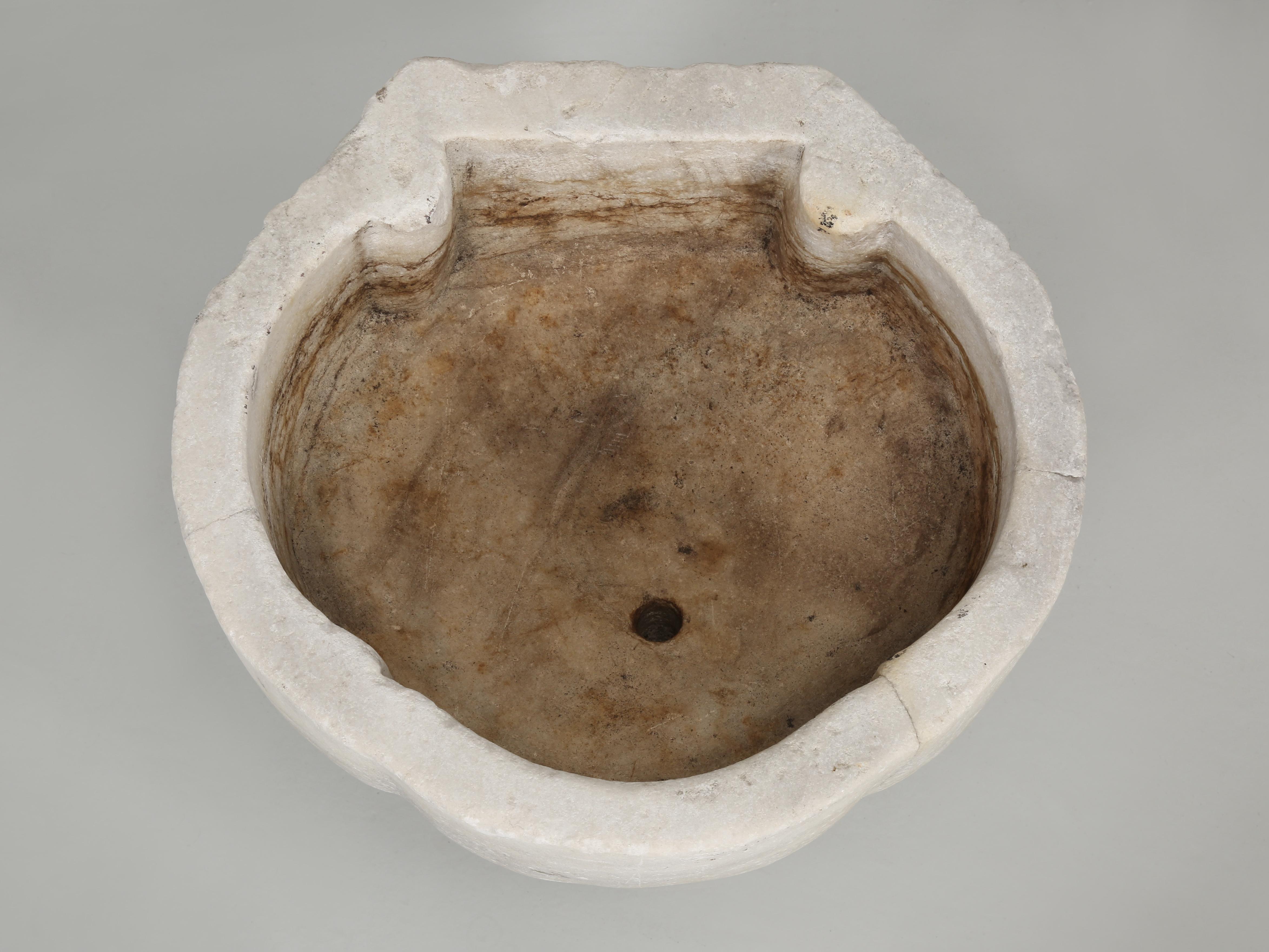 18th Century and Earlier Antique Carved Solid Block of Marble Wash Basin, Sink From Mediterranean Region For Sale
