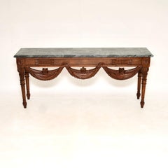Antique Carved Solid Walnut Marble Top Console Table