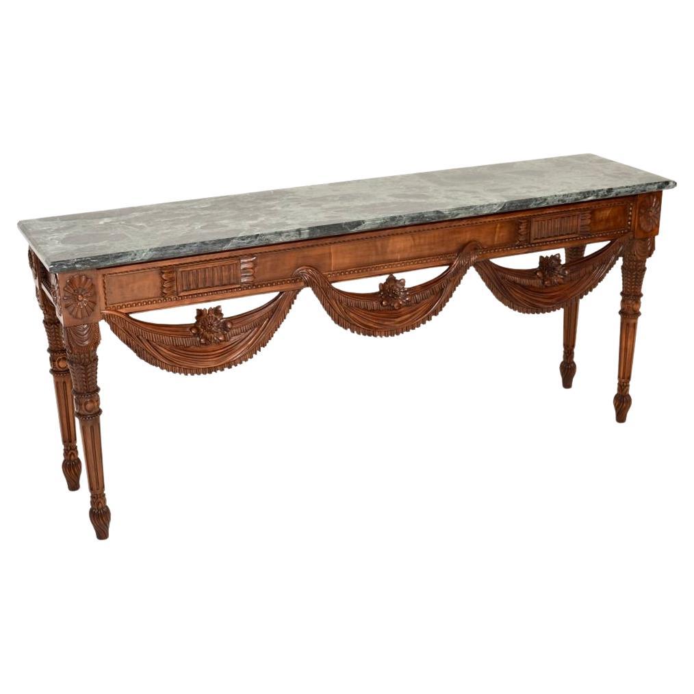 Antique Carved Solid Walnut Marble Top Console Table For Sale