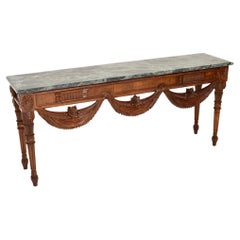 Antique Carved Solid Walnut Marble Top Console Table