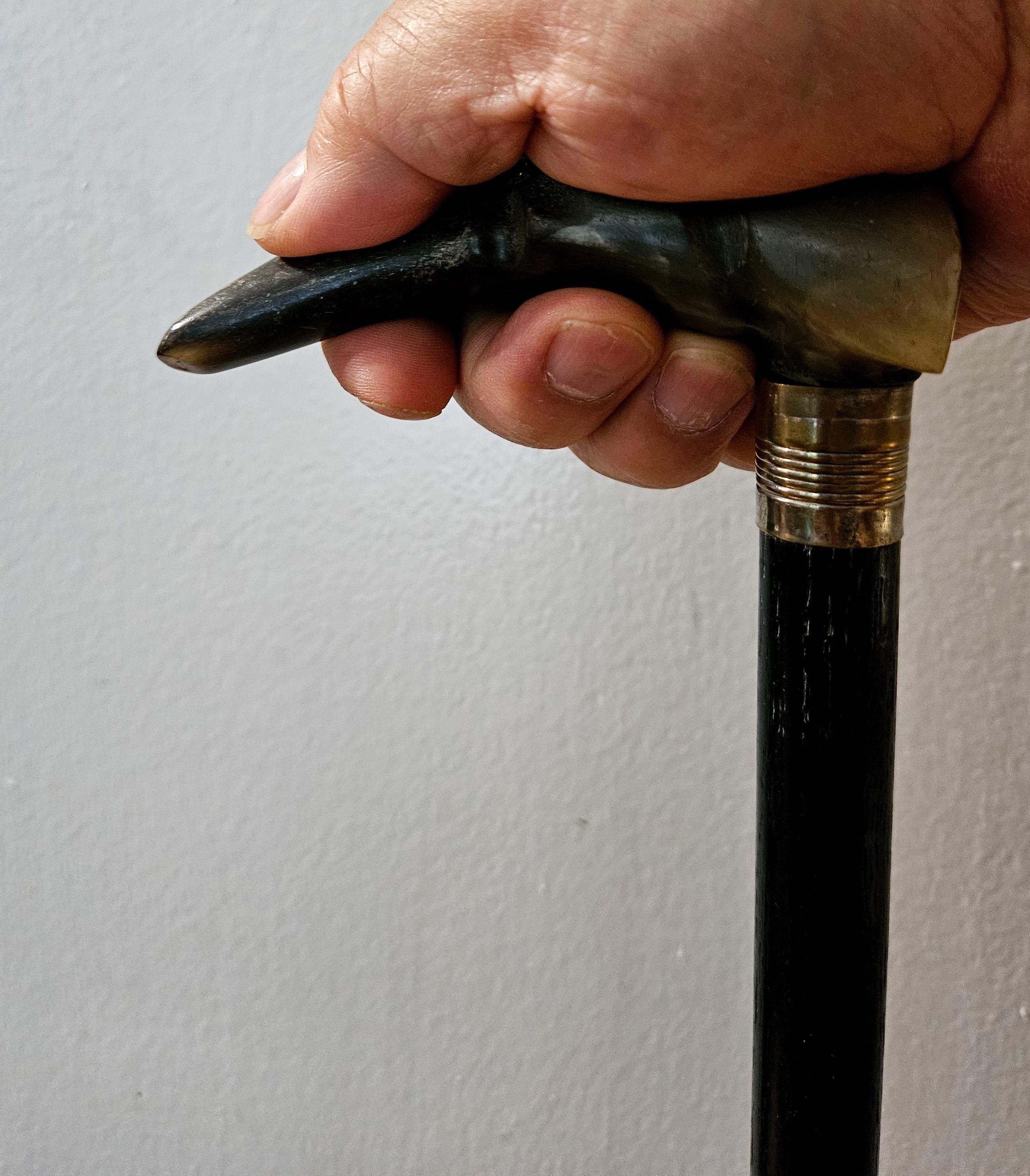 Ancienne canne bâton de marche en corne de bœuf sculptée en vente 5