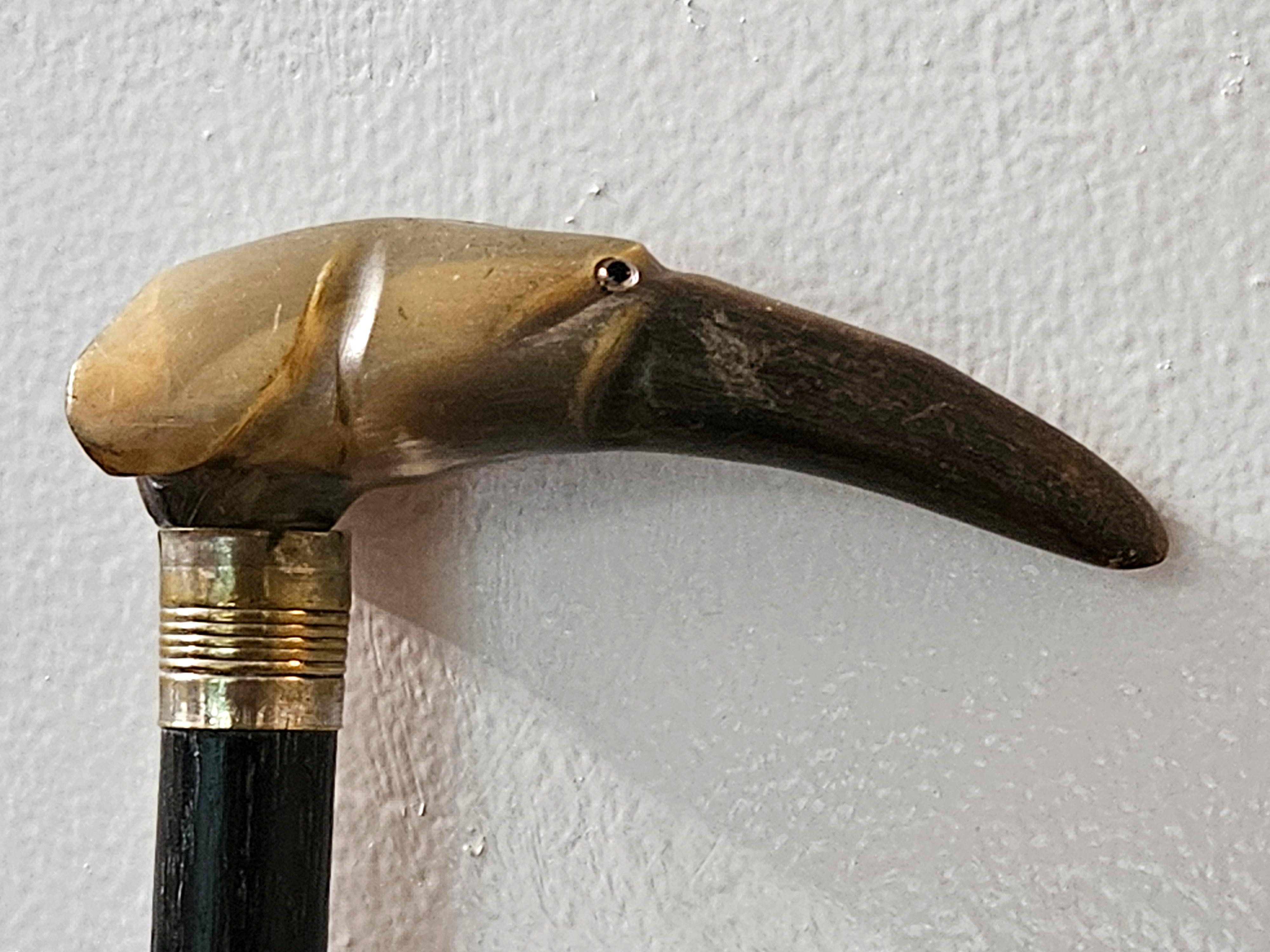 Anglais Ancienne canne bâton de marche en corne de bœuf sculptée en vente