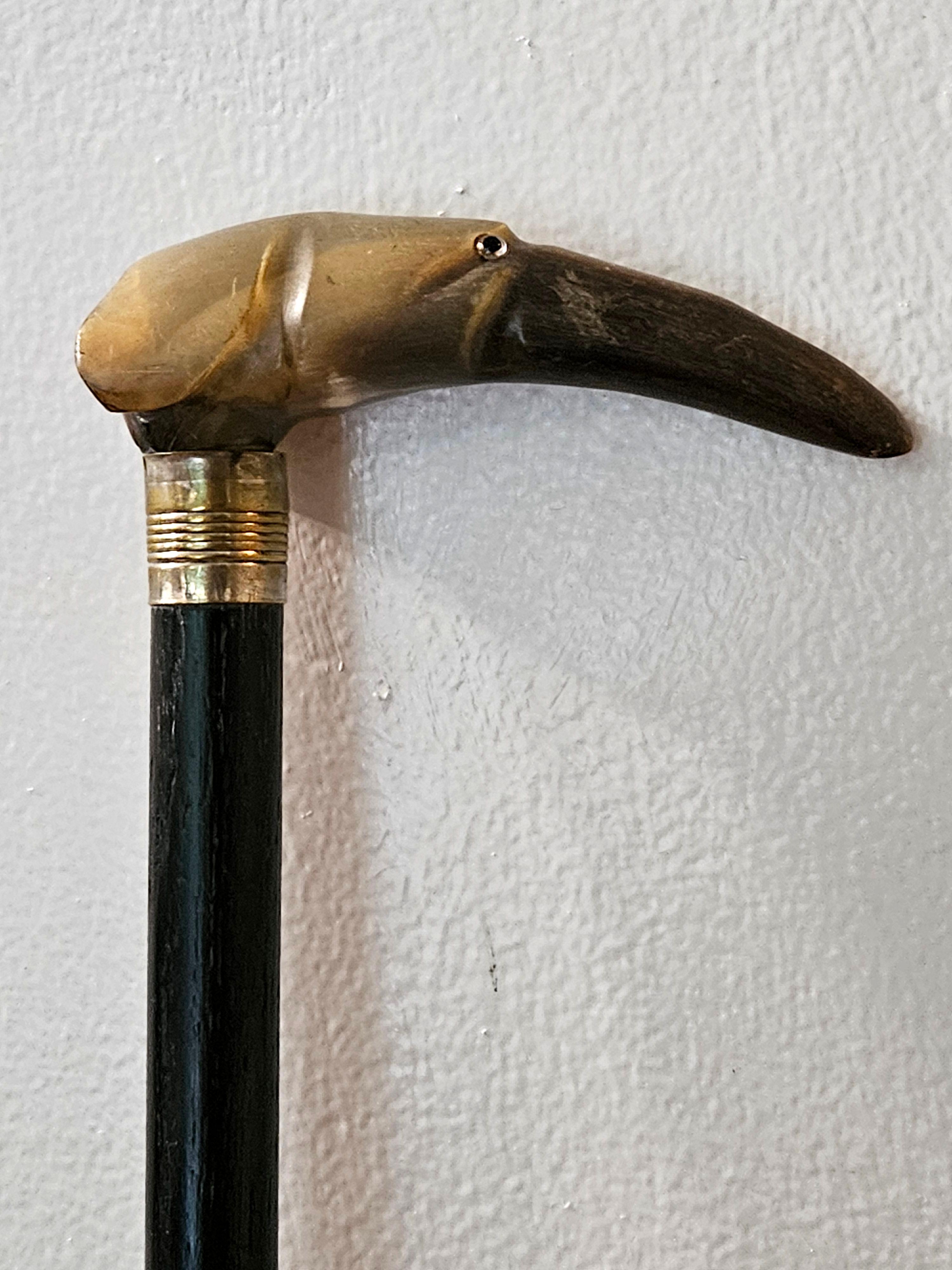 Fait main Ancienne canne bâton de marche en corne de bœuf sculptée en vente