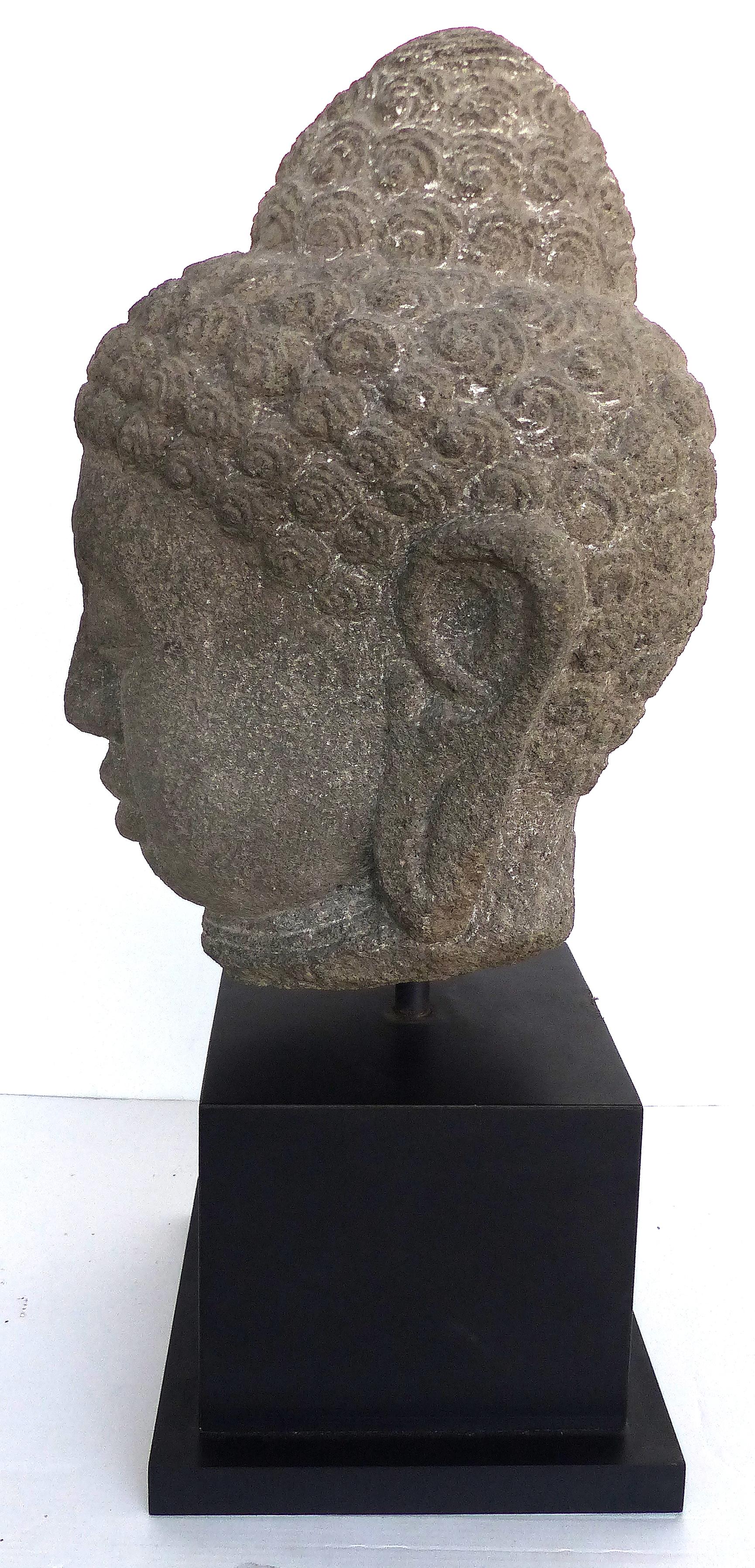 Asian Ancient Carved Stone Buddha Head Sculpture, Provenance Royal-Athena Galleries NY For Sale