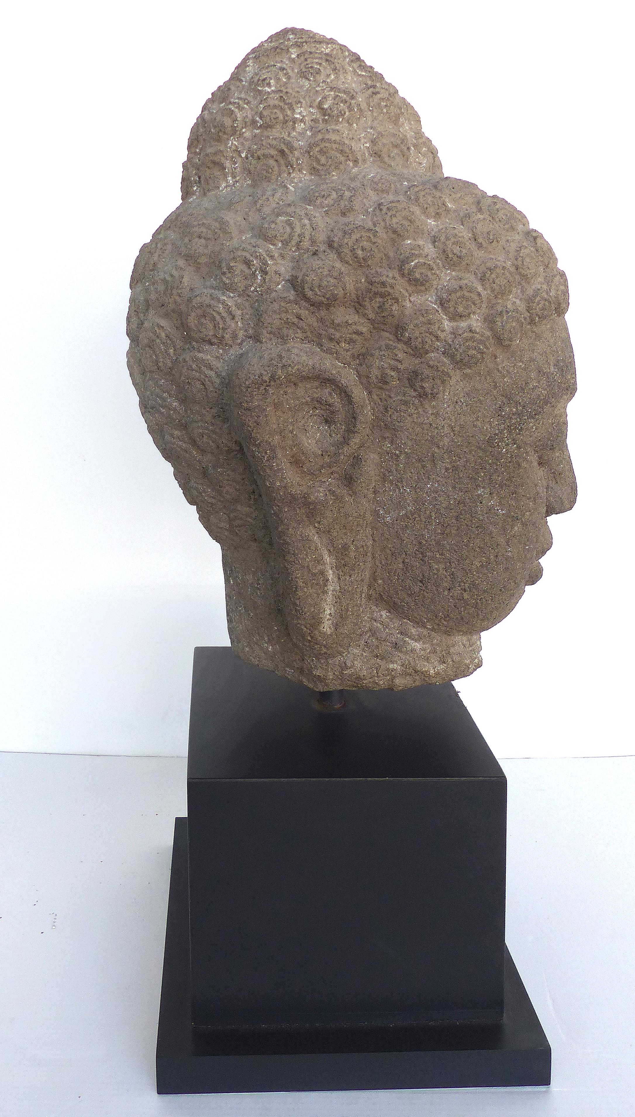 18th Century and Earlier Ancient Carved Stone Buddha Head Sculpture, Provenance Royal-Athena Galleries NY For Sale