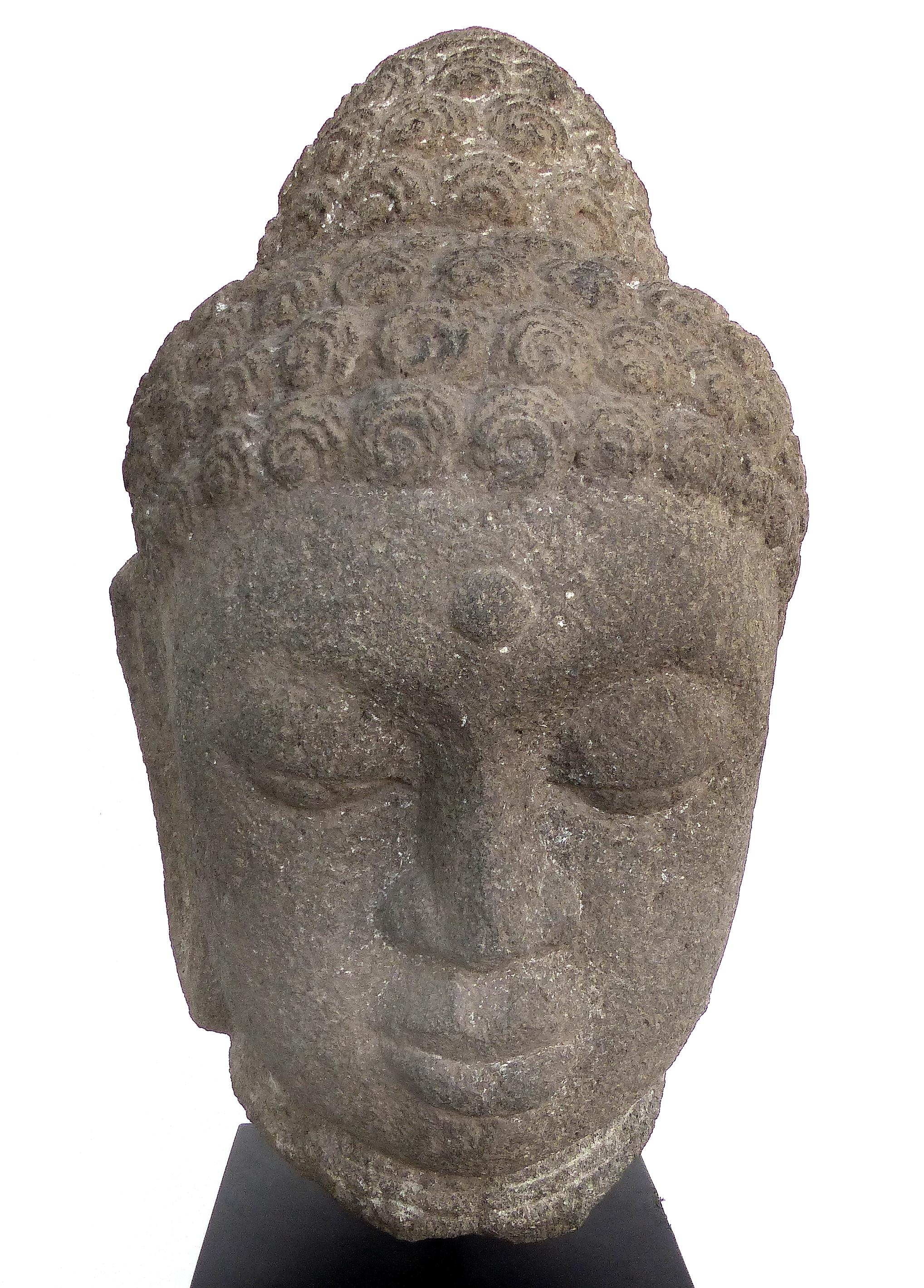 Ancient Carved Stone Buddha Head Sculpture, Provenance Royal-Athena Galleries NY For Sale 1