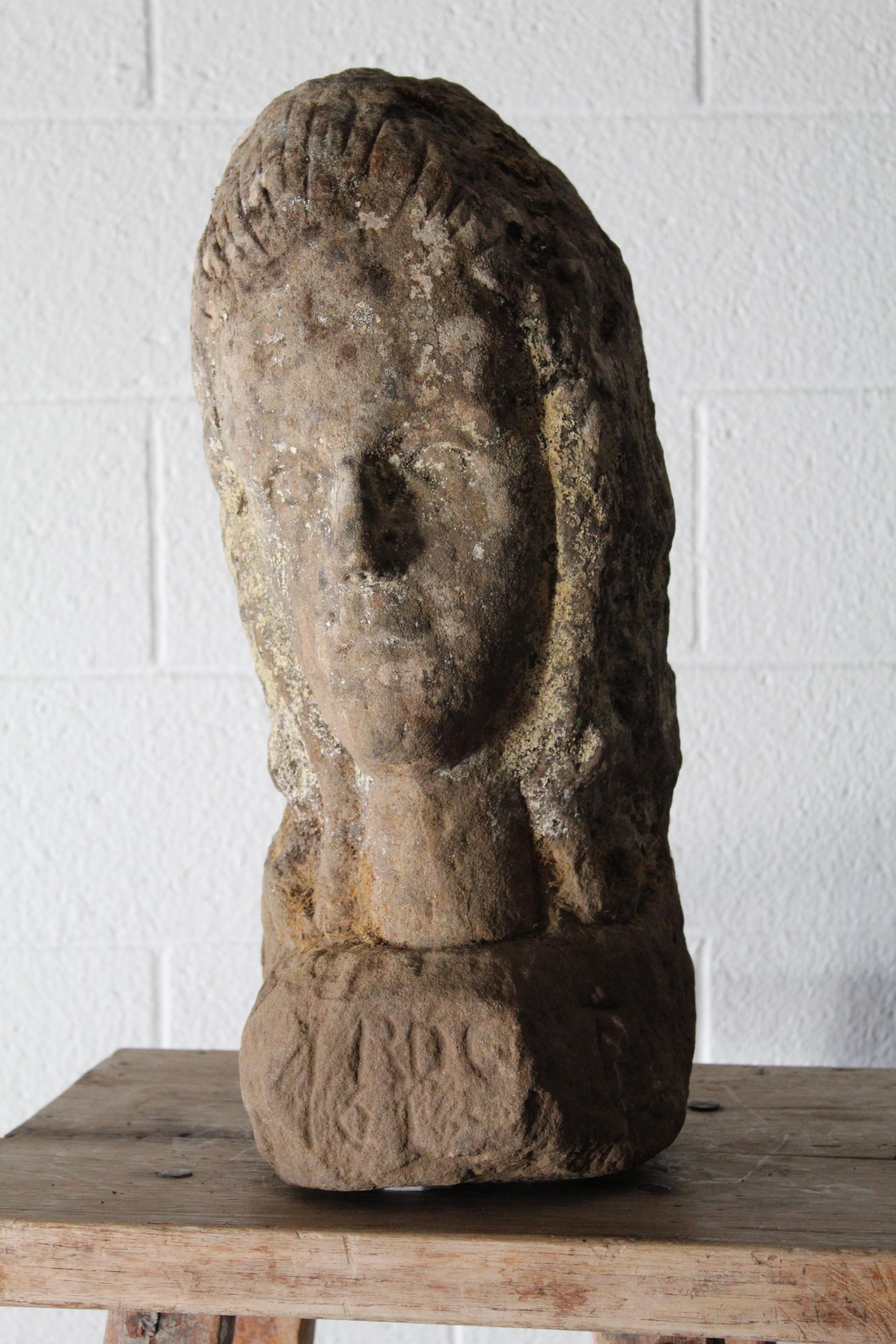 French Antique Carved Stone Female Bust